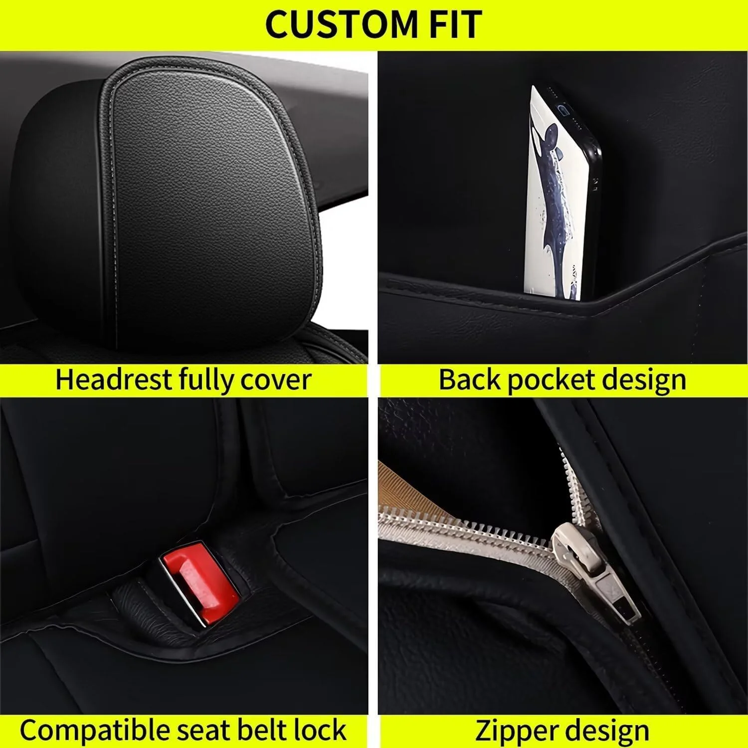 AOMSAZTO Fit Subaru Crosstrek 2016-2024 Black Car seat Cover 5-seat Faux Leather Full Set Compatible Airbag