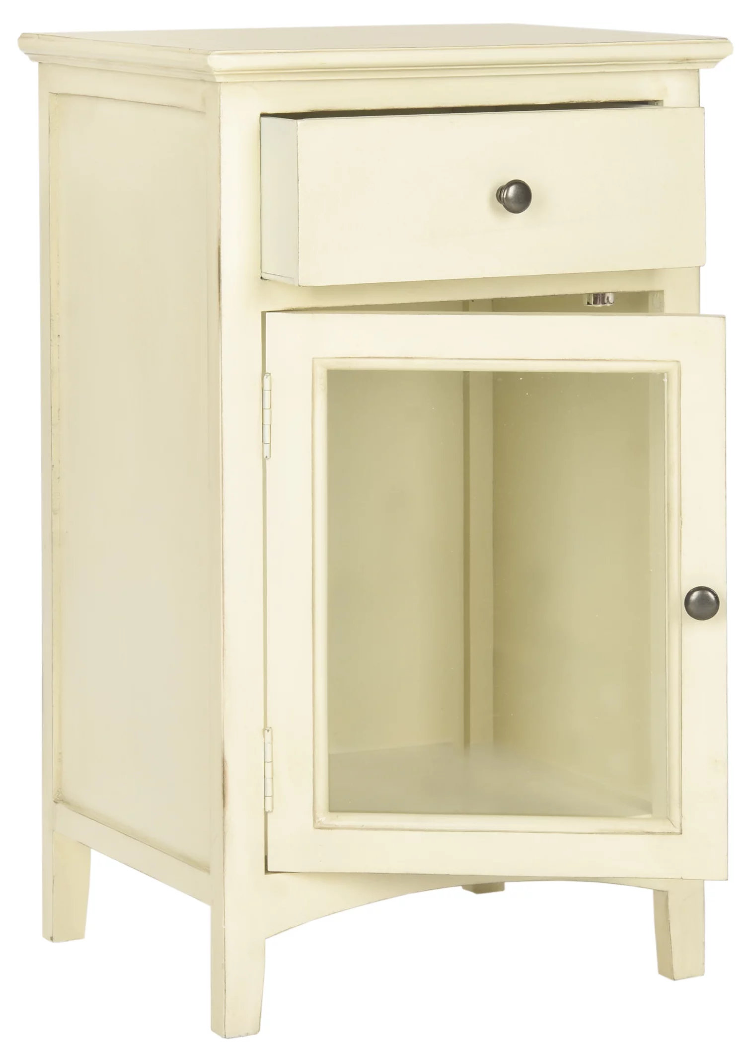 SAFAVIEH Ziva One Drawer Nightstand with Glass Cabinet, Barley