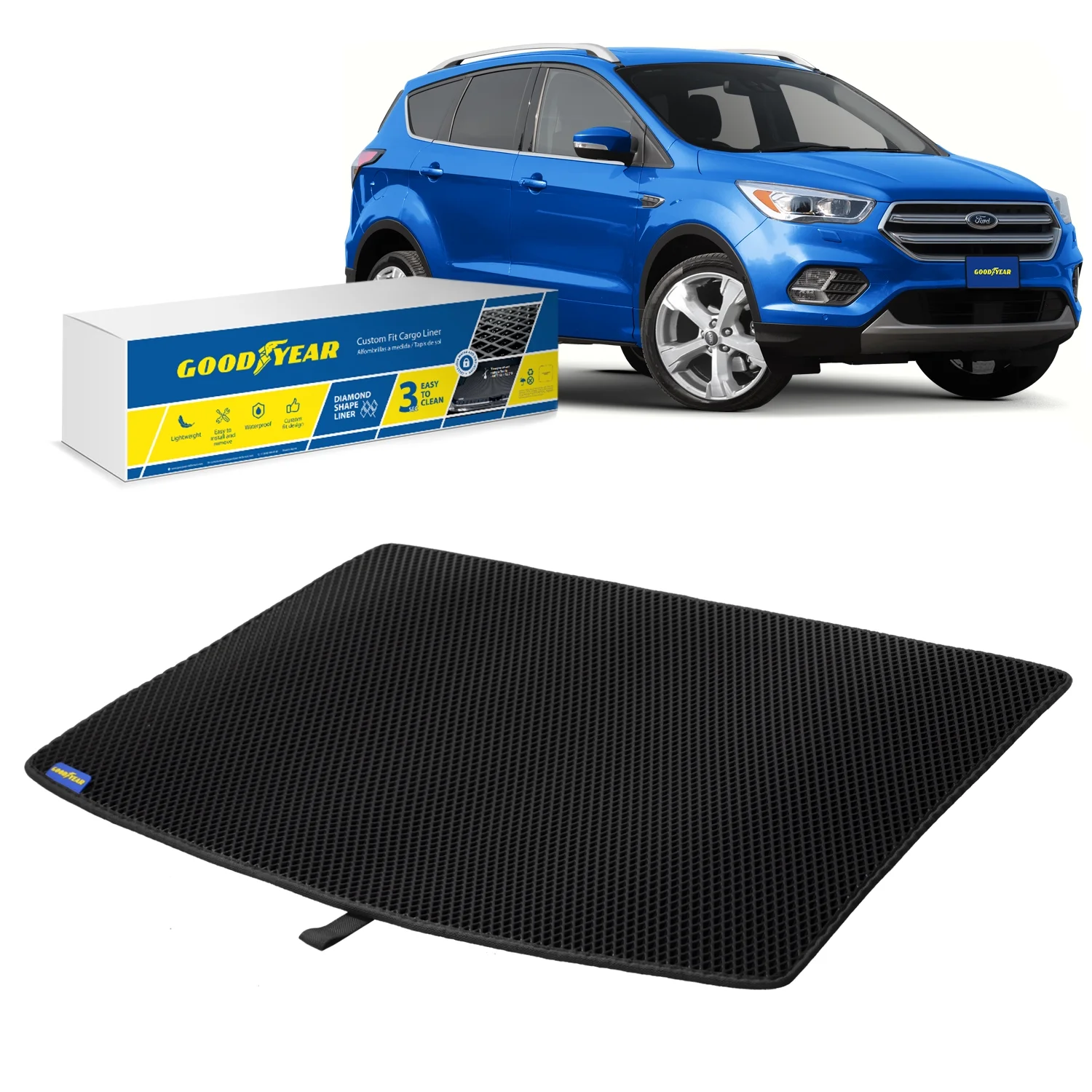 Goodyear Custom Fit Cargo Mat Liner for Ford Escape 2013-2019 - Heavy Duty Trunk Liner, Dimond Shape, Luggage with Waterproof, Liquid & Dirt Trapping Technology - Anti-Slip Cargo Liner-GY006333