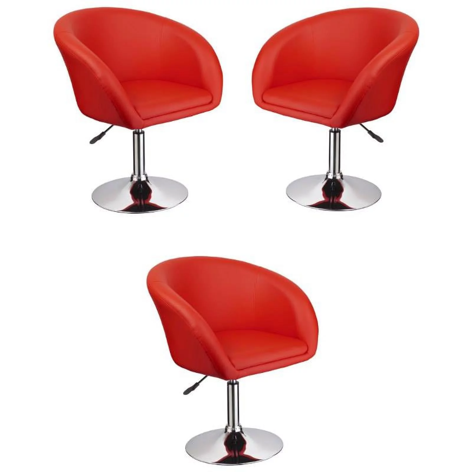 Home Square Faux Leather Swivel Coffee Chair in Red & Chrome Legs - Set of 3