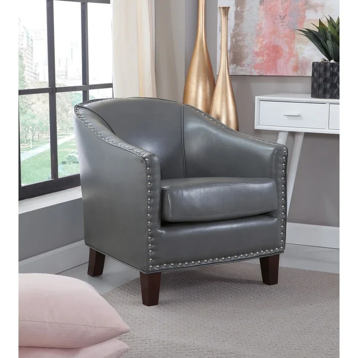 Ivy Giles Accent Chair with Nailhead Trim Mysterious Slate Wood, Foam Abstract Pattern Nailheads, Removable Cushions Transitional, Modern &