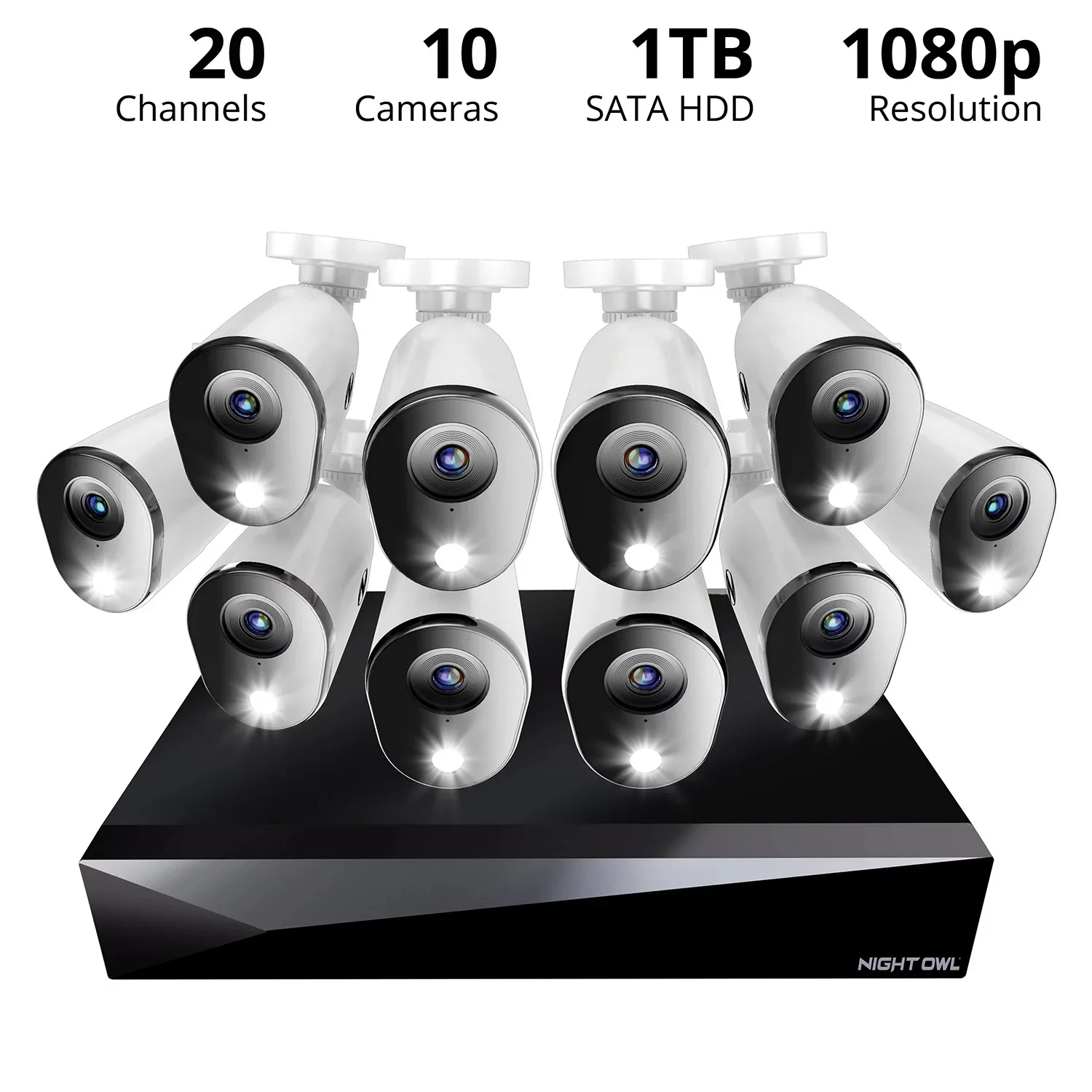 Night Owl 2-Way Audio 20 Channel DVR Security System with 1TB Hard Drive and 10 Wired 1080p Deterrence Cameras