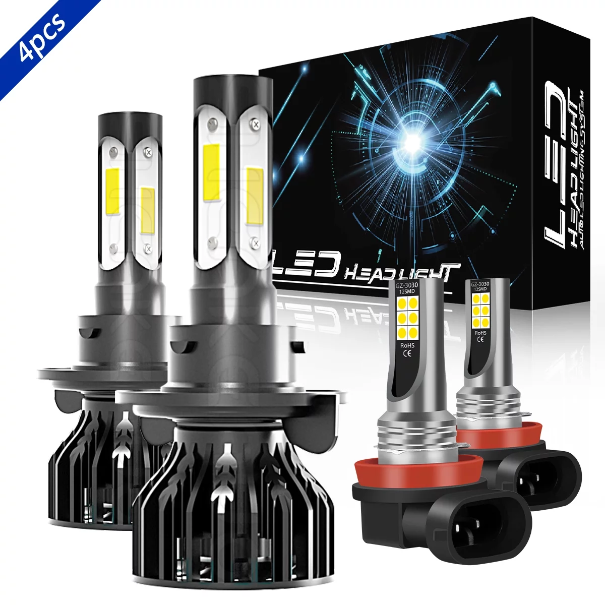 H13 High&Low Beam+H11 Fog Light for Chevy Cruze 2011-2015 LED Headlight Bulbs 4pcs