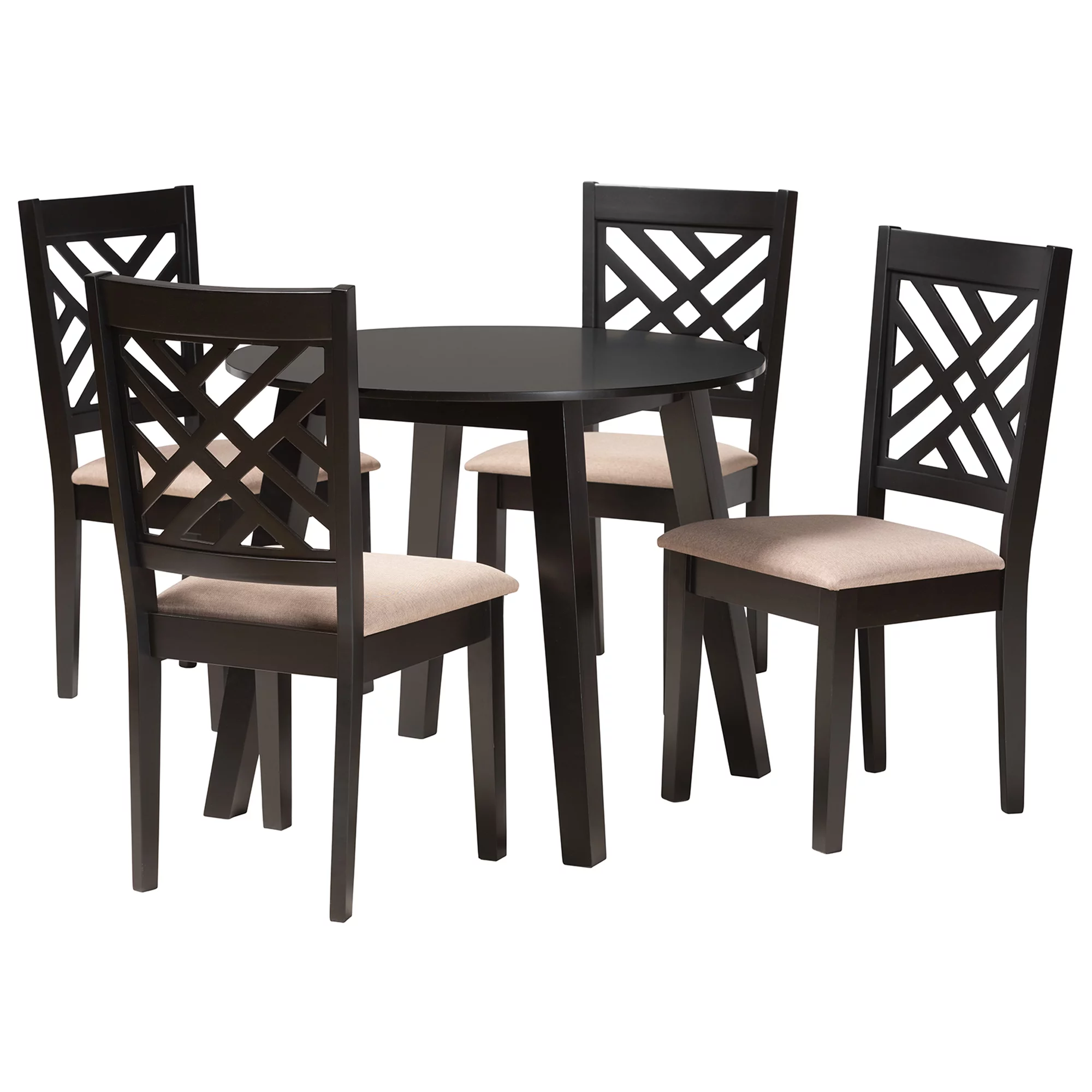 Baxton Studio Ellie Modern Beige Fabric and Dark Brown Finished Wood 5-Piece Dining Set