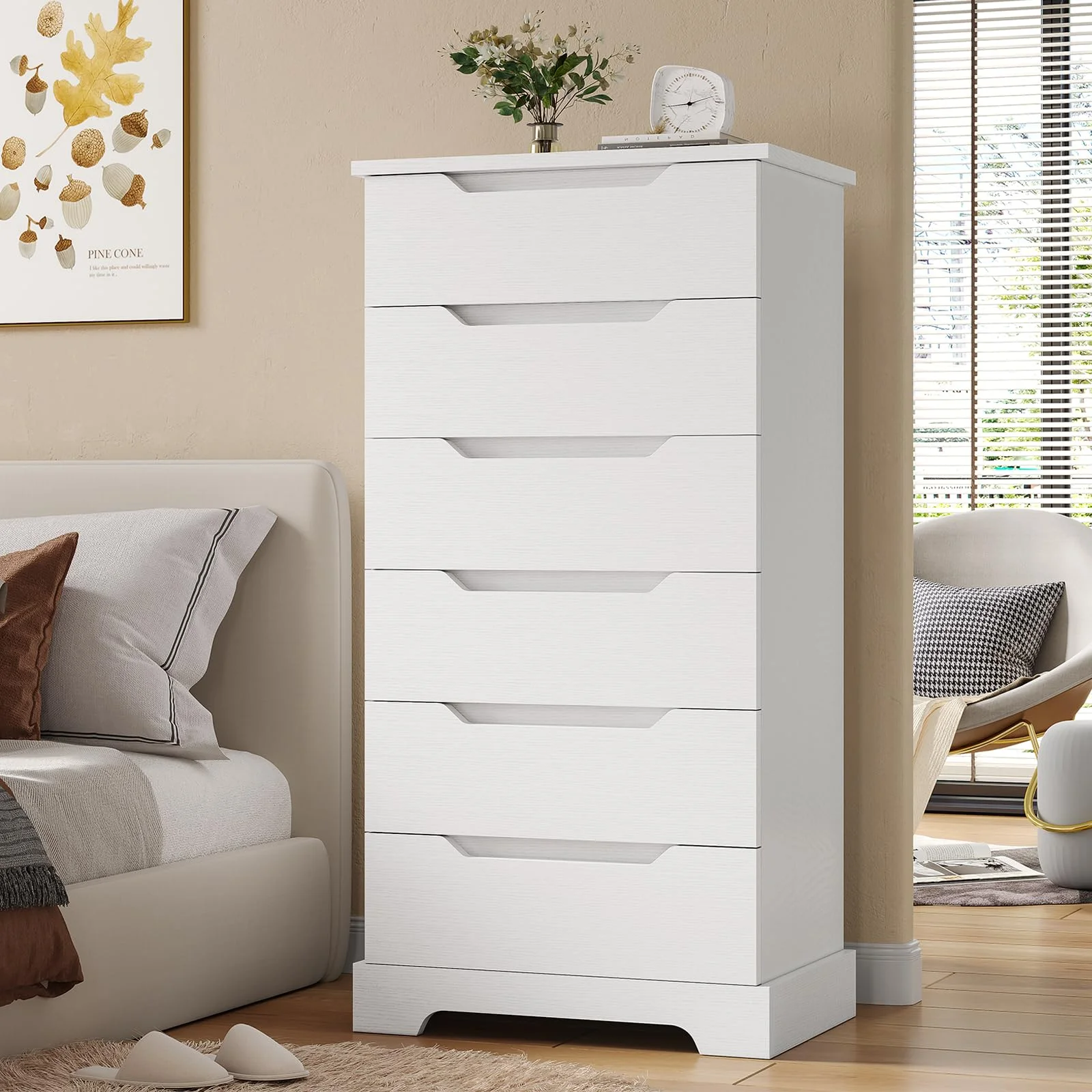 AOGLLATI 6 Drawer Dresser for Bedroom, Vertical Storage Dresser,Tall Skinny Dresser Chest of Drawers Storage Cabinet for Living Room,White