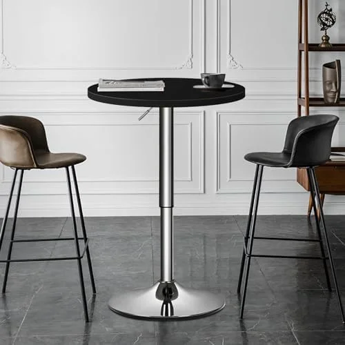 WTYNKAE 23.5'' Round Adjustable Height Wood  Pub Table Adjustable Range 27.5"-36" Living Room Dining Room  Cocktail Table (White Black)