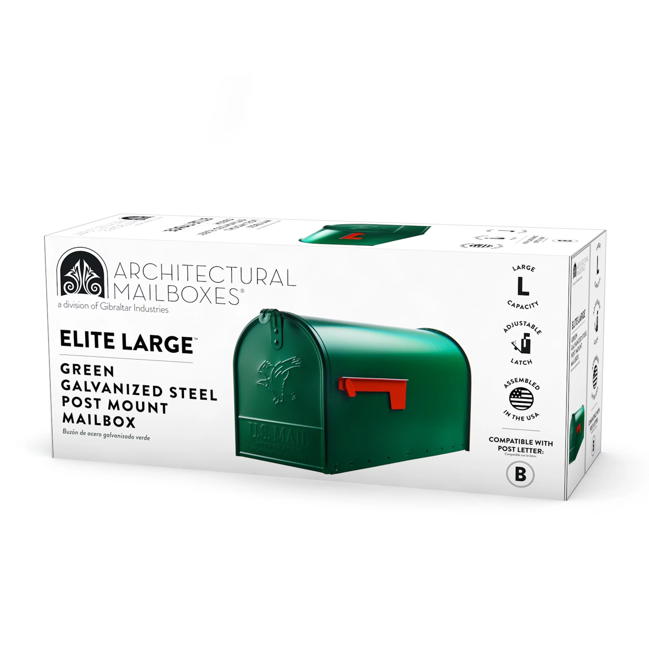 Architectural Mailboxes Elite Large, Steel, Post Mount Mailbox, Green, E1600GAM