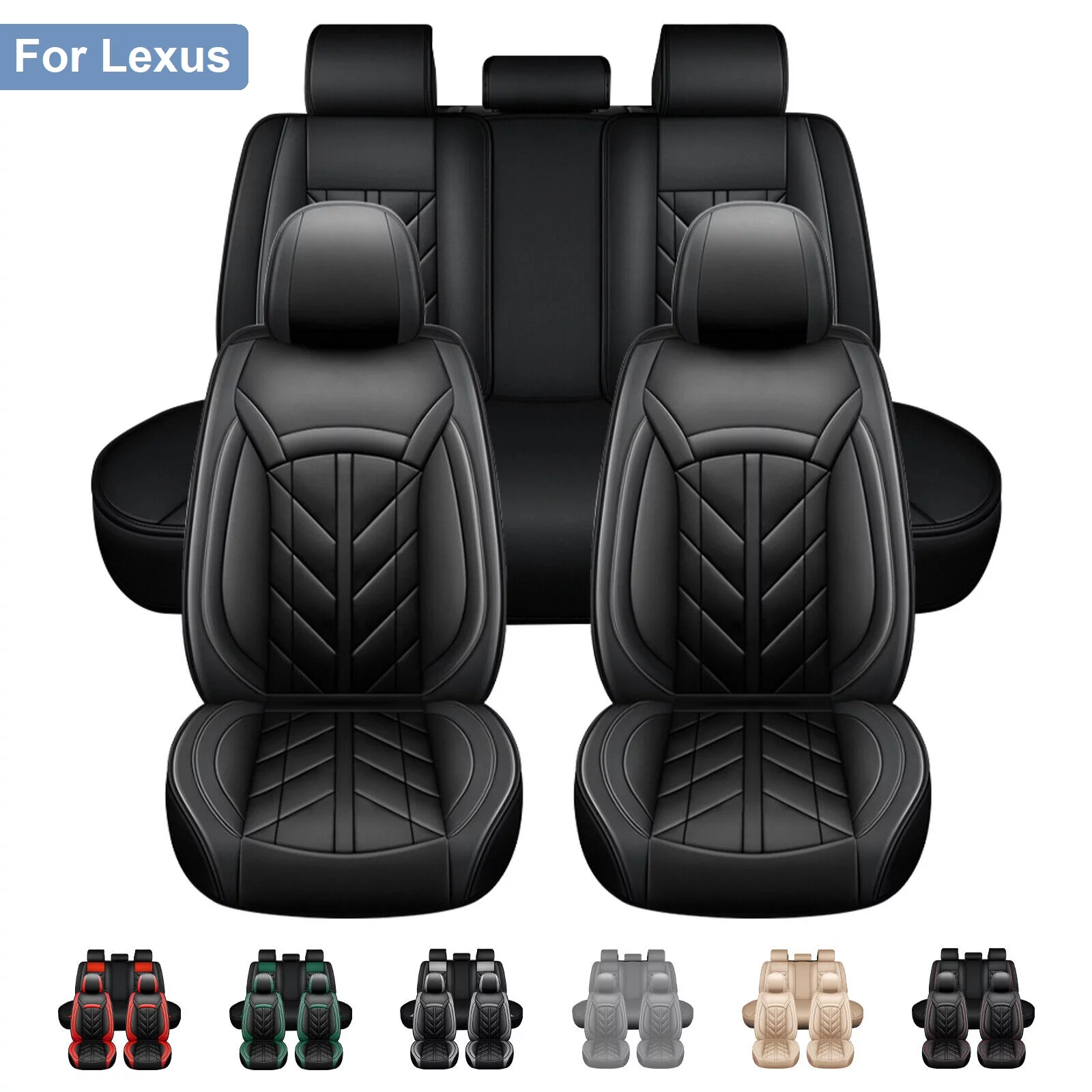 For Lexus Car Seat Cover 5 Seats, Premium Front+Rear Seat Full Set Protector, Cars SUV Automotive Interior Black