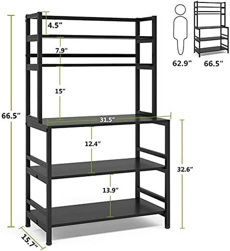 TJCGDTY Kitchen Bakers Rack with  and Hutch  5-Tier Kitchen Microwave Cart Stand Rack  Free Standing Industrial Kitchen Utility   (Black)