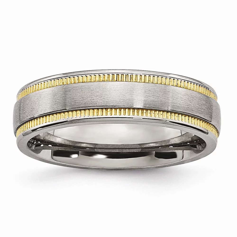 Stainless Steel Brushed and Polished Yellow IP-plated Band Size: 10; for Adults and Teens; for Women and Men