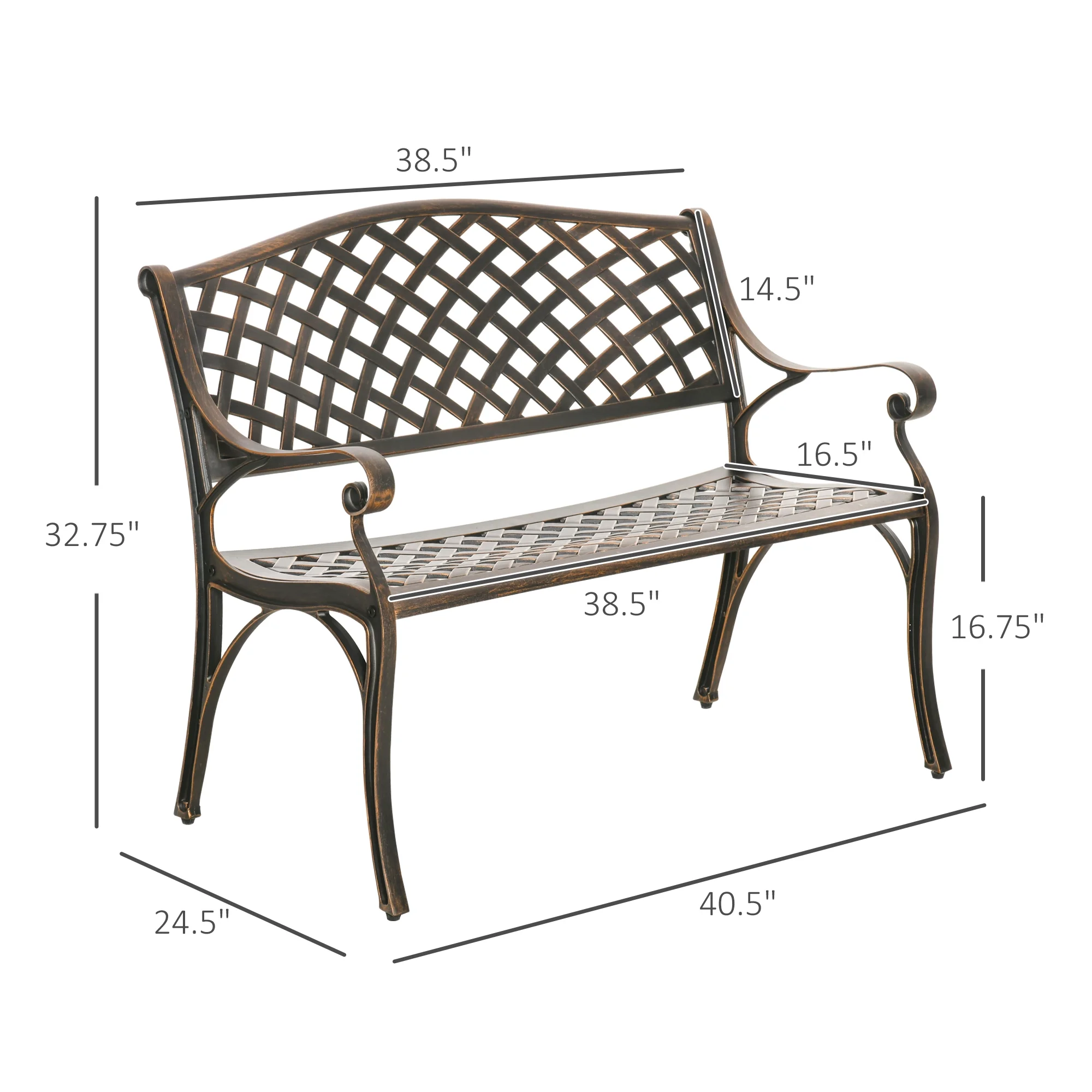Outsunny Patio Park Bench, Lattice, 2 Seat, Armrests, Aluminum
