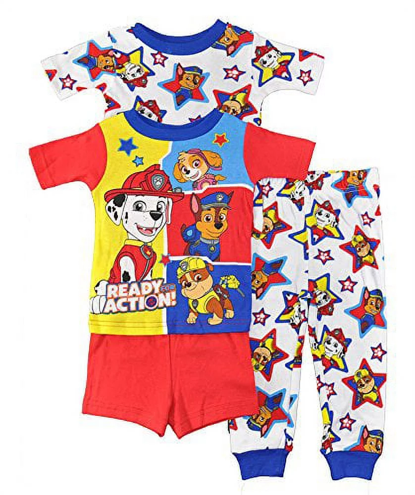 Paw Patrol Little Boys Toddler Charcter Print 4-Piece Snug Fit Cotton Pajama Set, 2T