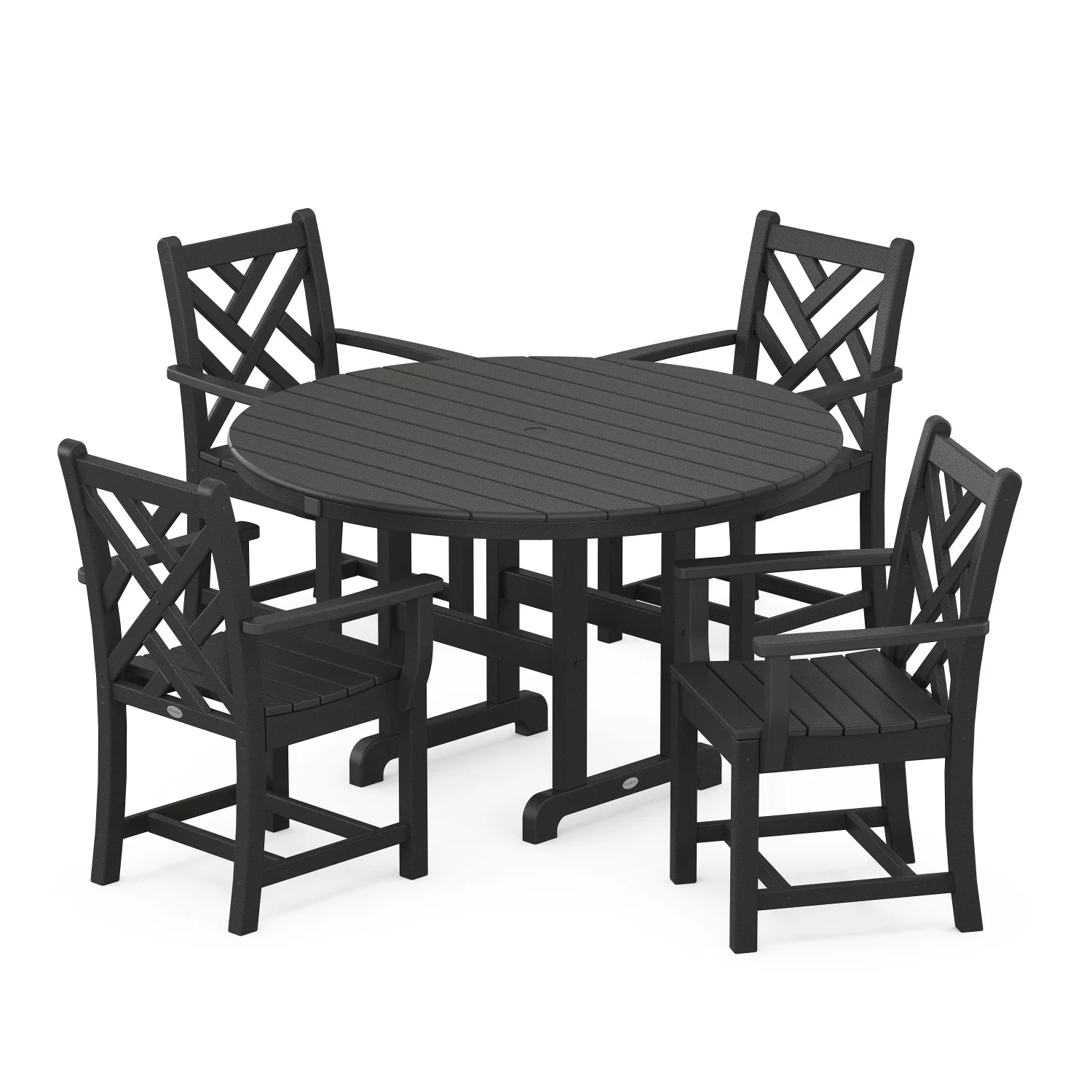 POLYWOOD Chippendale 5-Piece Round Arm Chair Dining Set in Black