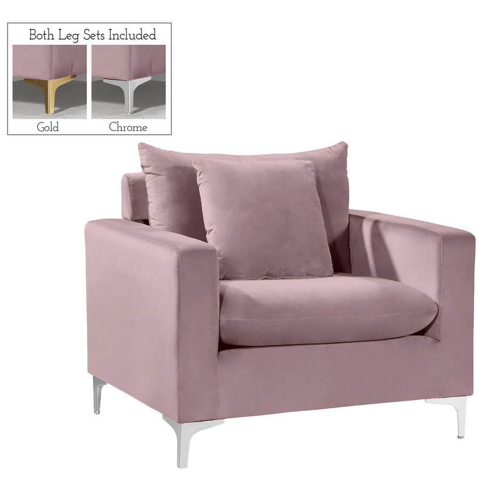 Home Square 3-Piece Set with Velvet Accent Chair Sofa and Loveseat in Pink