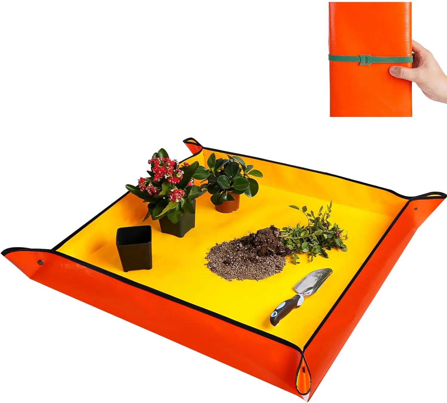 NAMZI 2 PCS Plant Repotting Mat Indoor Gardening mat Potting Tray Transplanting Planting Mat Large Foldable replanting mat for House Plants(Oxford Fabric) (2 PCS Orange）