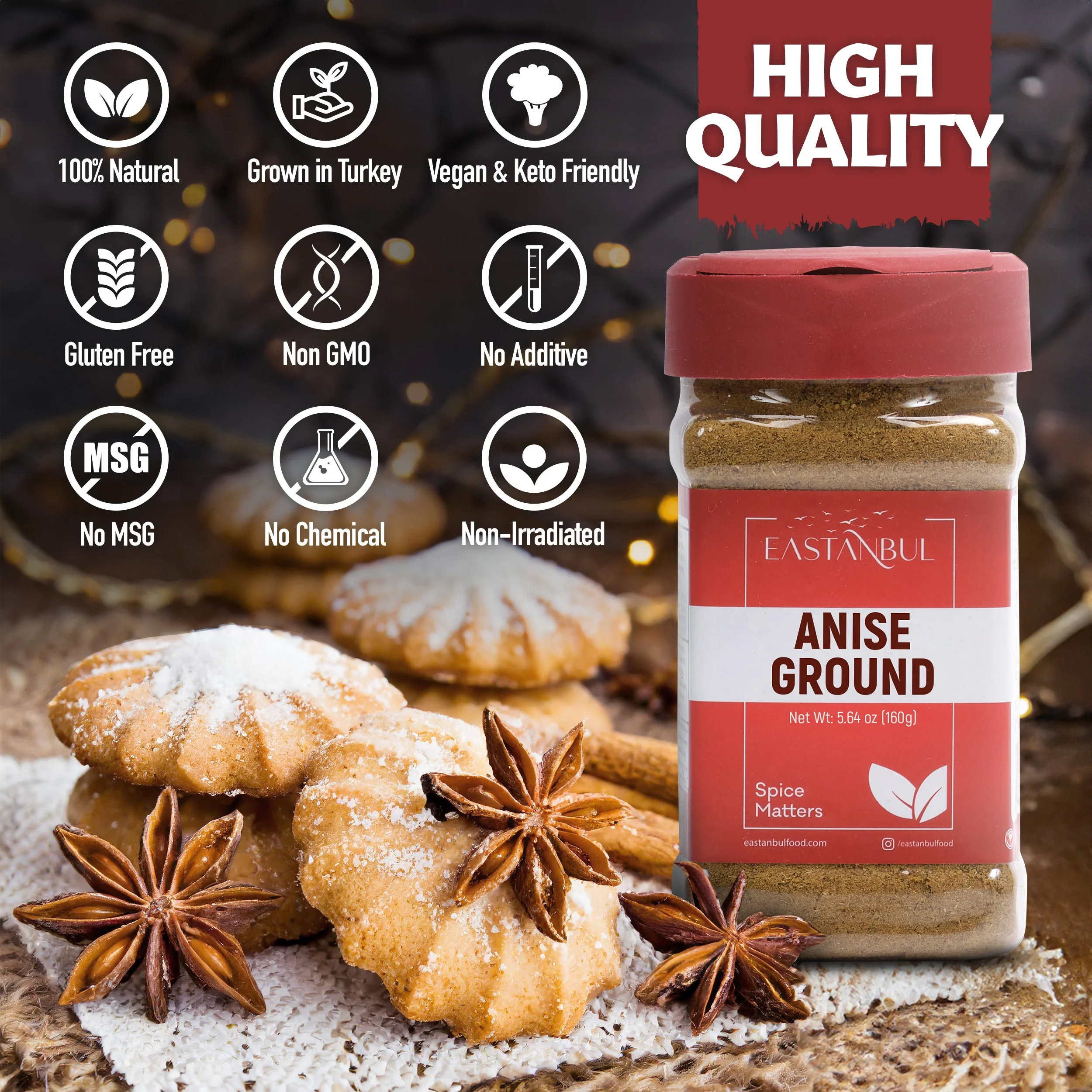 Eastanbul Anise Seeds Powder, 5.64oz Ground Anise Seed