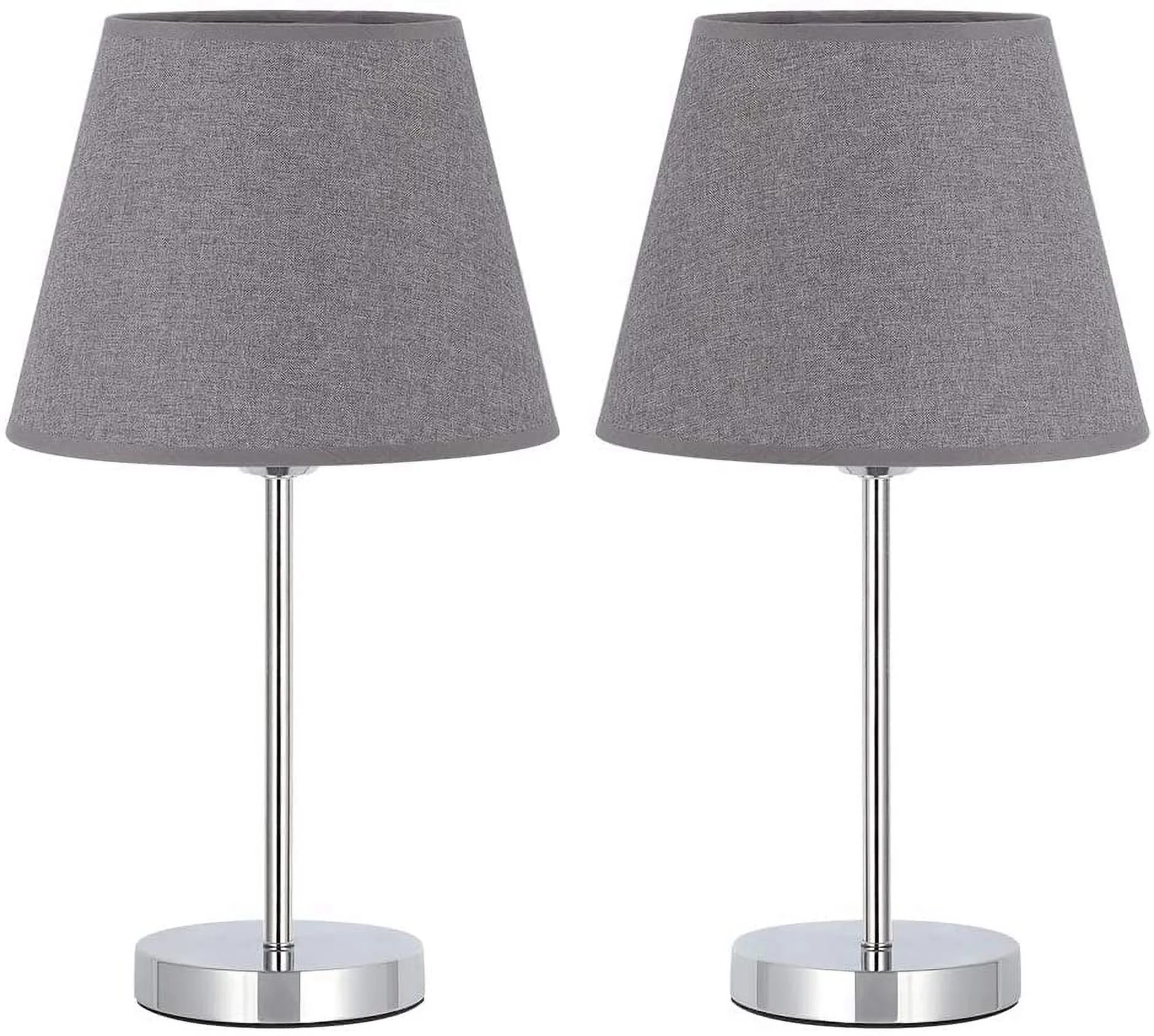 Bedside Lamps Set of 2 with Metal Base Fabric Lamp Shade, Modern Nightstand Lamps Black/Silver