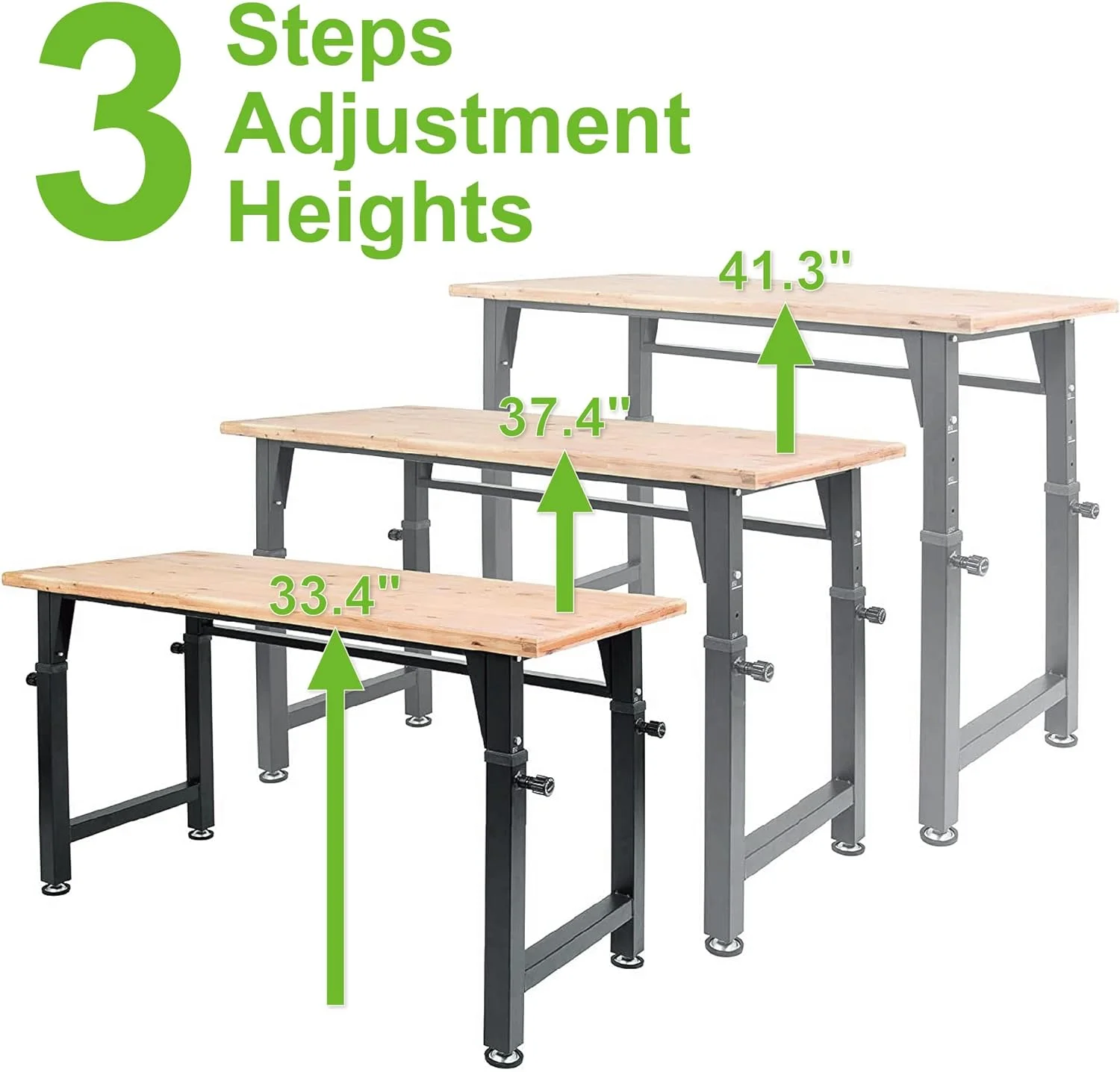 Height-Adjustable Workbench, 2000 LBS Load Capacity Rubber Wood Top Work Table,  (W) X 23.6