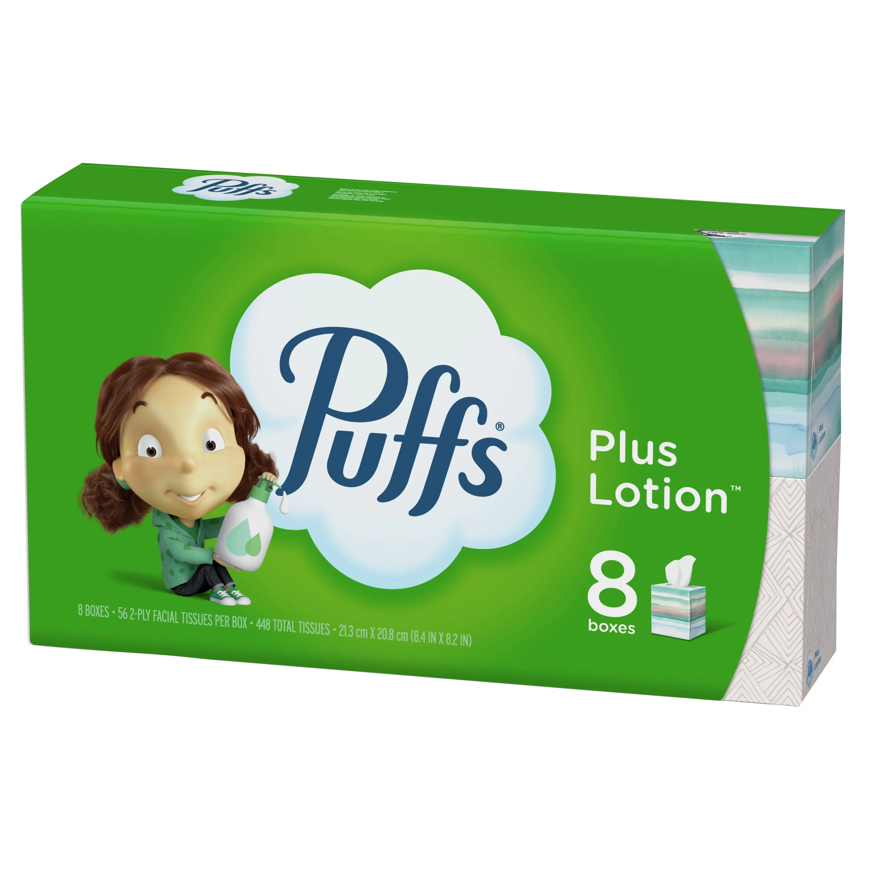 Puffs Plus Lotion Facial Tissue, 8 Cube Boxes, 56 Facial Tissues Per Cube