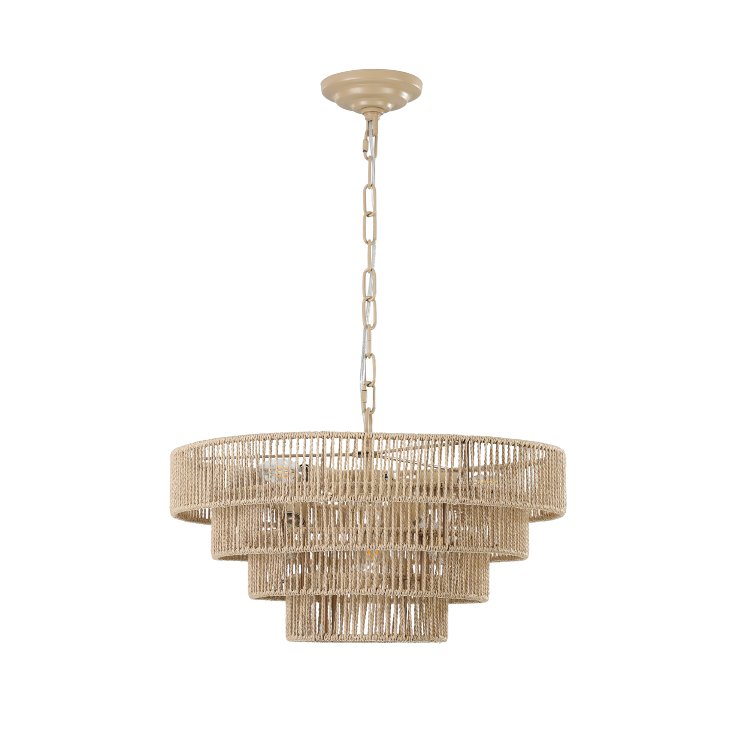 DremFaryoyo Bohemian style Woven Pendant Light 19.7 Inch Rattan Ligh Large Rattan Pendant Light with 4-Tier Rattan Chandelier--Wood