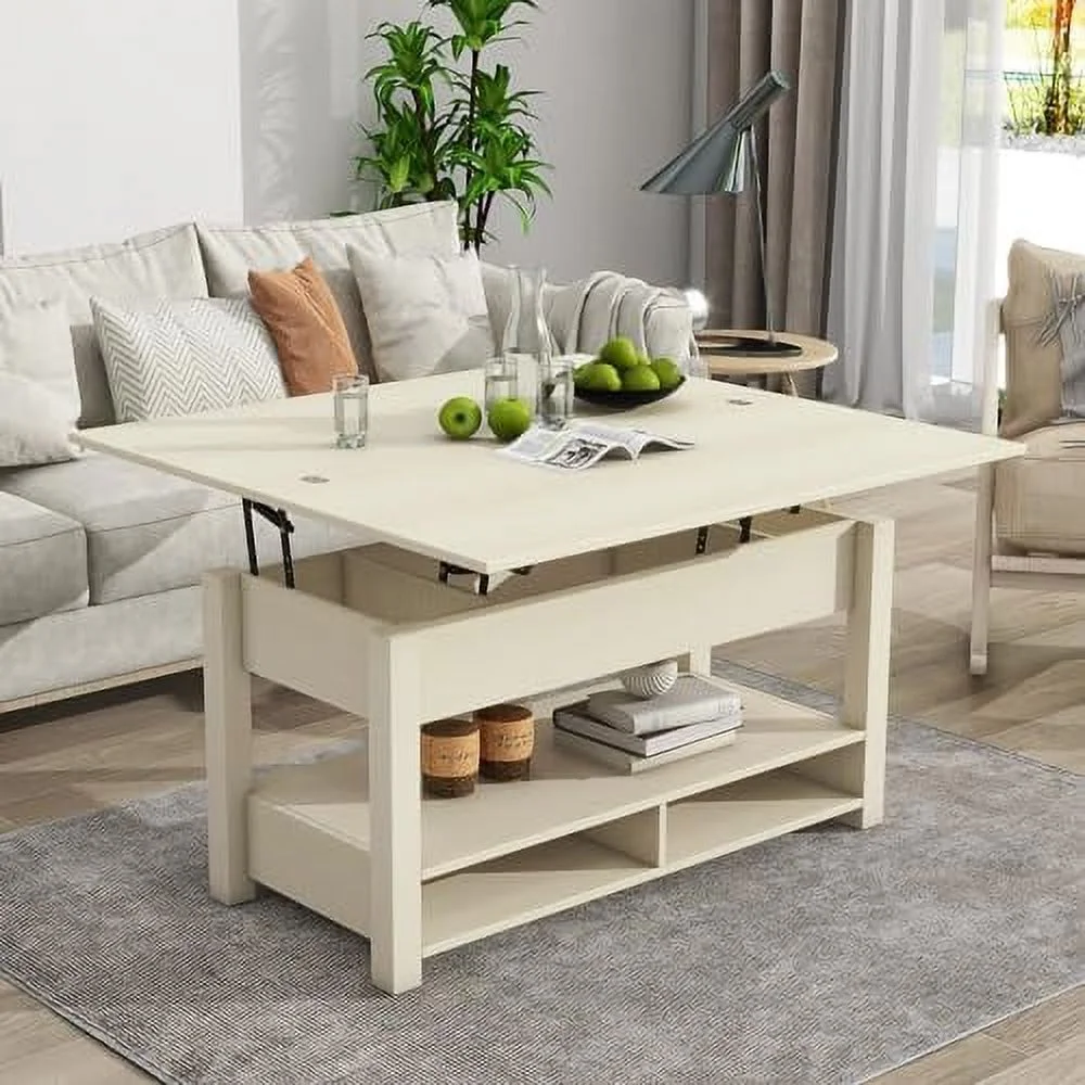 TJCGDTY Lift Top Coffee Table with Open Shelves Modern Multi-Functional Coffee Table for Living Room 3 in 1 Lift-Top Coffee Table