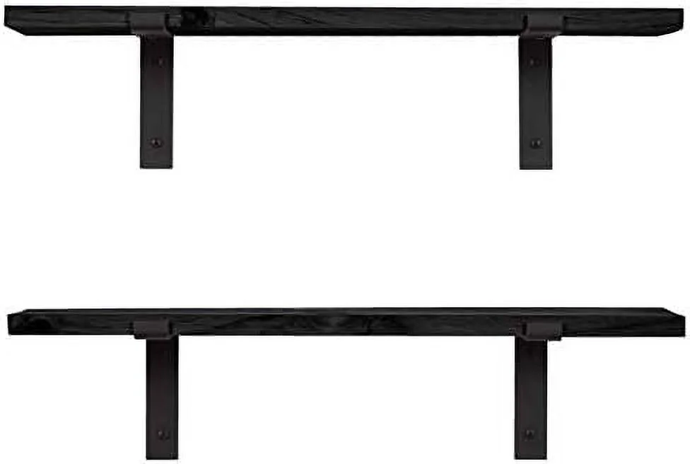 JDZHAPPYLIFE Rustic Wood Floating Shelves Wall Mounted   with L Brackets  Handmade|  (Special Walnut  24" x 5.5")