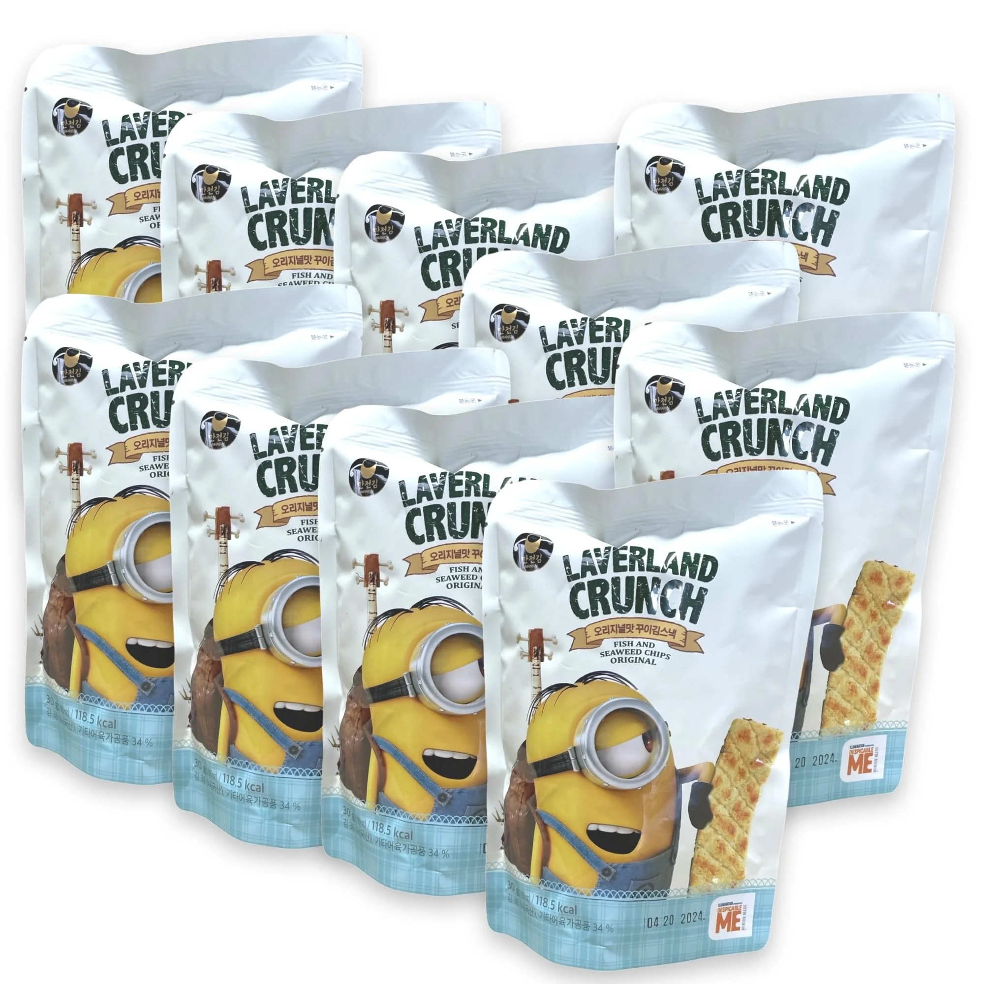 (3 pack) Laverland Crunch Seaweed Snacks Bundle | (Fish & Seaweed, 1 Bag (10 Count))