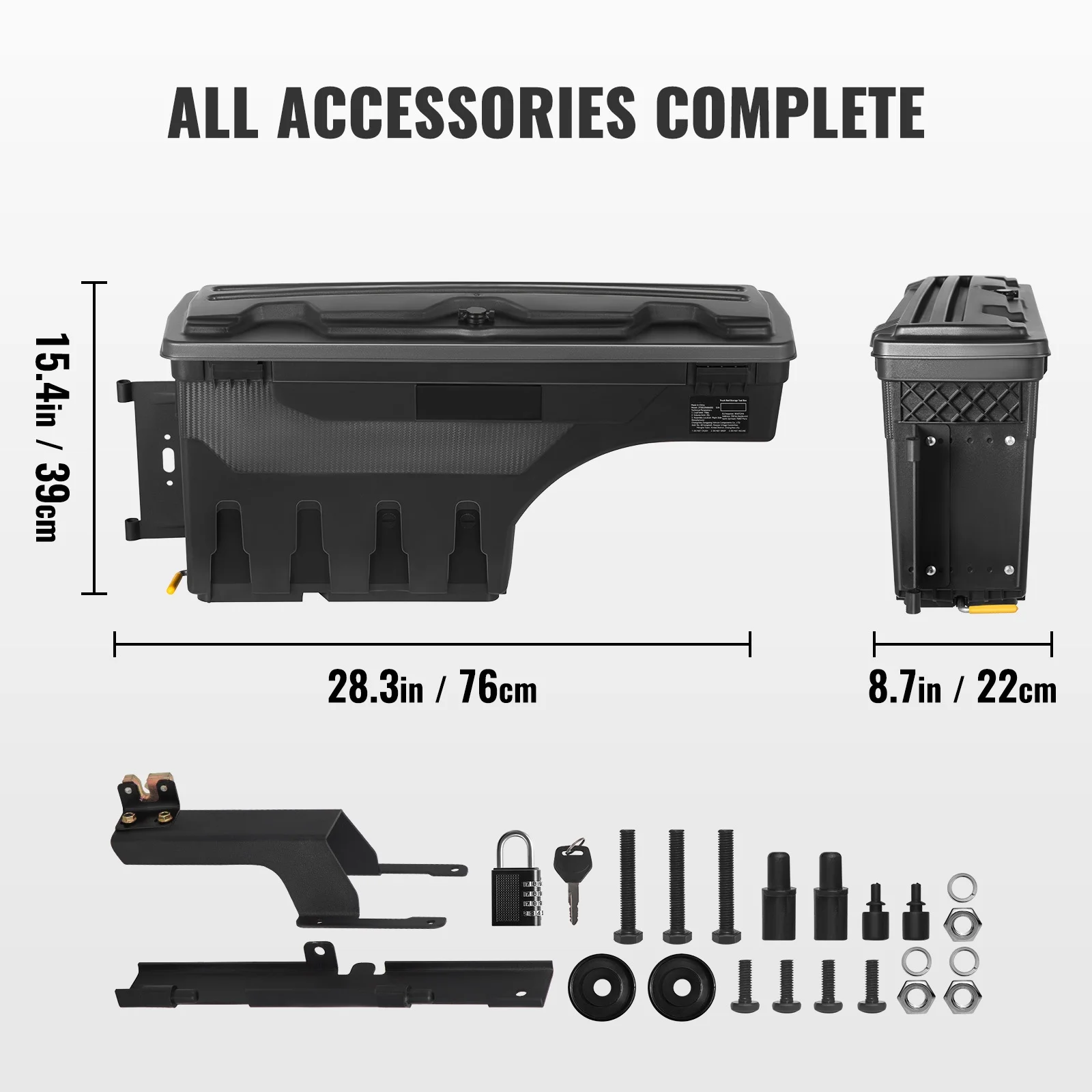 SKYSHALO Truck Bed Storage Box, Complete Bolt Accessory Kit, 6.6 Gal/25 L Lockable Swing Case with Password Padlock, ABS Wheel Well Tool Box, Drivers Side, Compatible with Ford Super Duty 2017-2021,