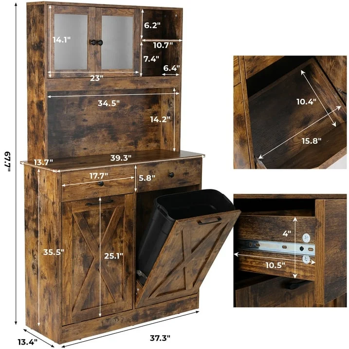 LAZY BUDDY Dual Tilt Out Trash Cabinet, 20 Gallon Kitchen Hidden Garbage Can Cabinet Tall Freestanding Kitchen Pantry Cabinet, Brown