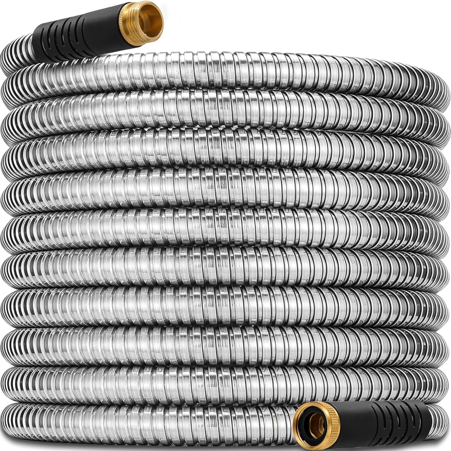 304 Stainless Steel Metal Garden Hose 50 ft,Heavy Duty Water Hoses with 3/4''Solid Fittings,Flexible,Lightweight,No Kink& Tangle Free,Pet Puncture Proof Hose Car Washing pipe for Yard,Outdoor