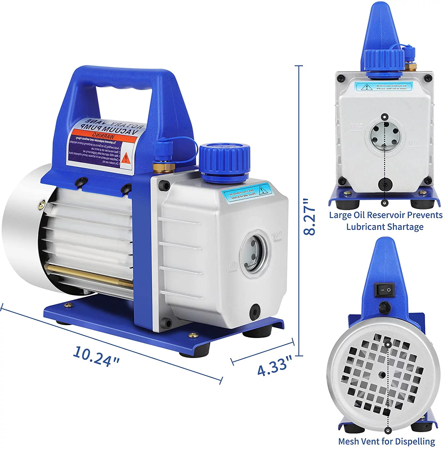 3CFM 1/4HP Deep Vacuum Pump R134a Air Refrigerant Conditioning Degassing Deep HVAC 10 PA 110V 60Hz HVAC Durable and Reliable Rotary Vane Deep Pump Manifold Gauge Wine Degassing or Epoxy Air Tool