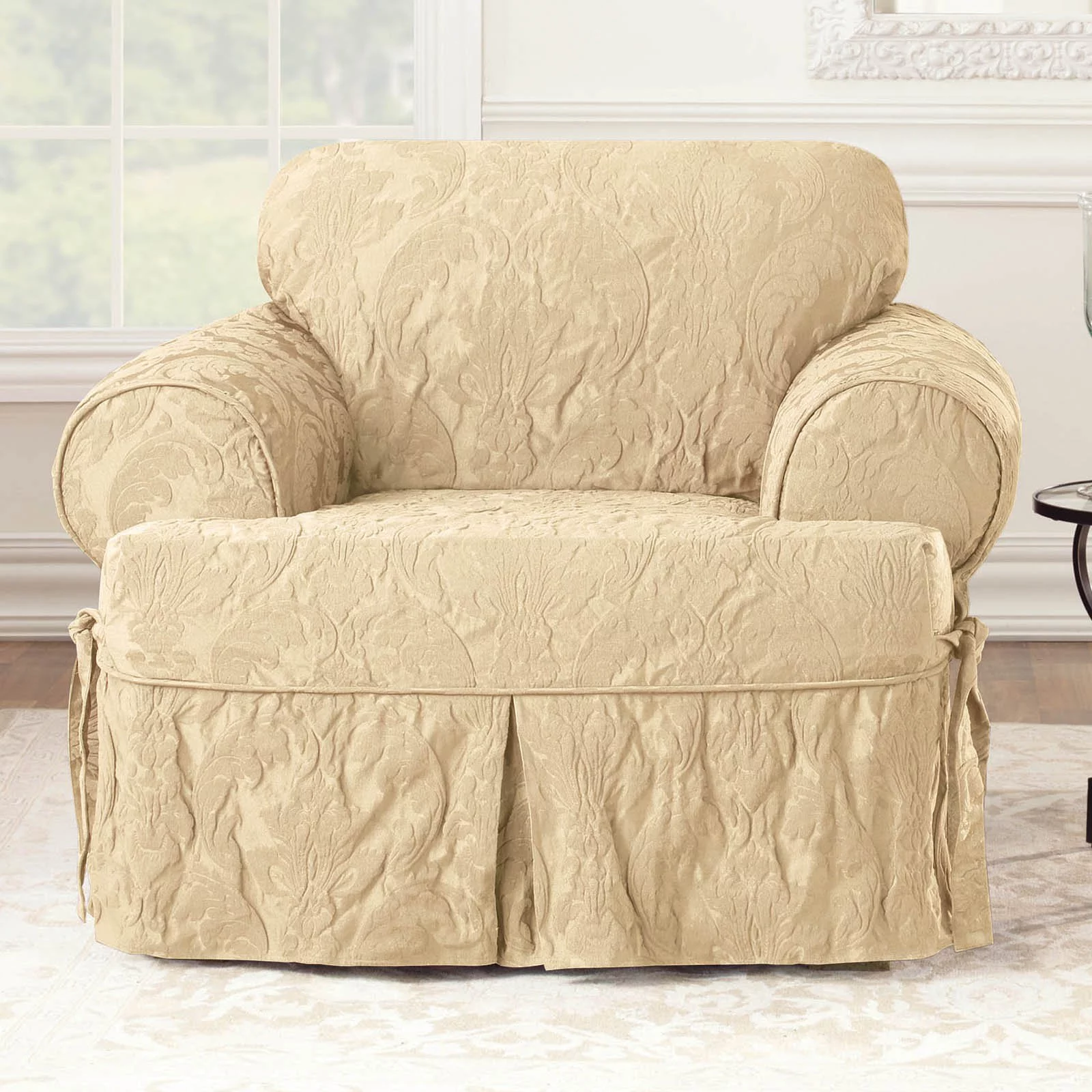 Sure Fit Matelasse Damask T-Cushion Chair Slipcover