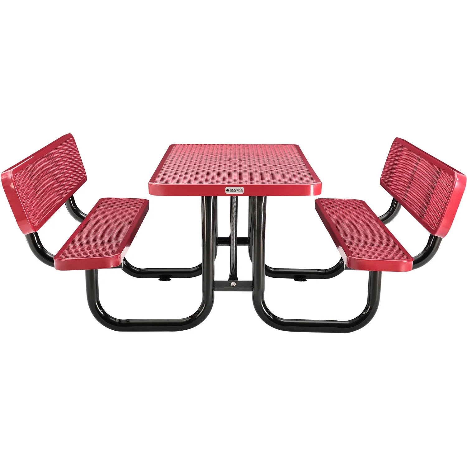 Global Industrial 277630RD 6 ft. Rectangular Outdoor Expanded Metal Picnic Table with Backrests, Red