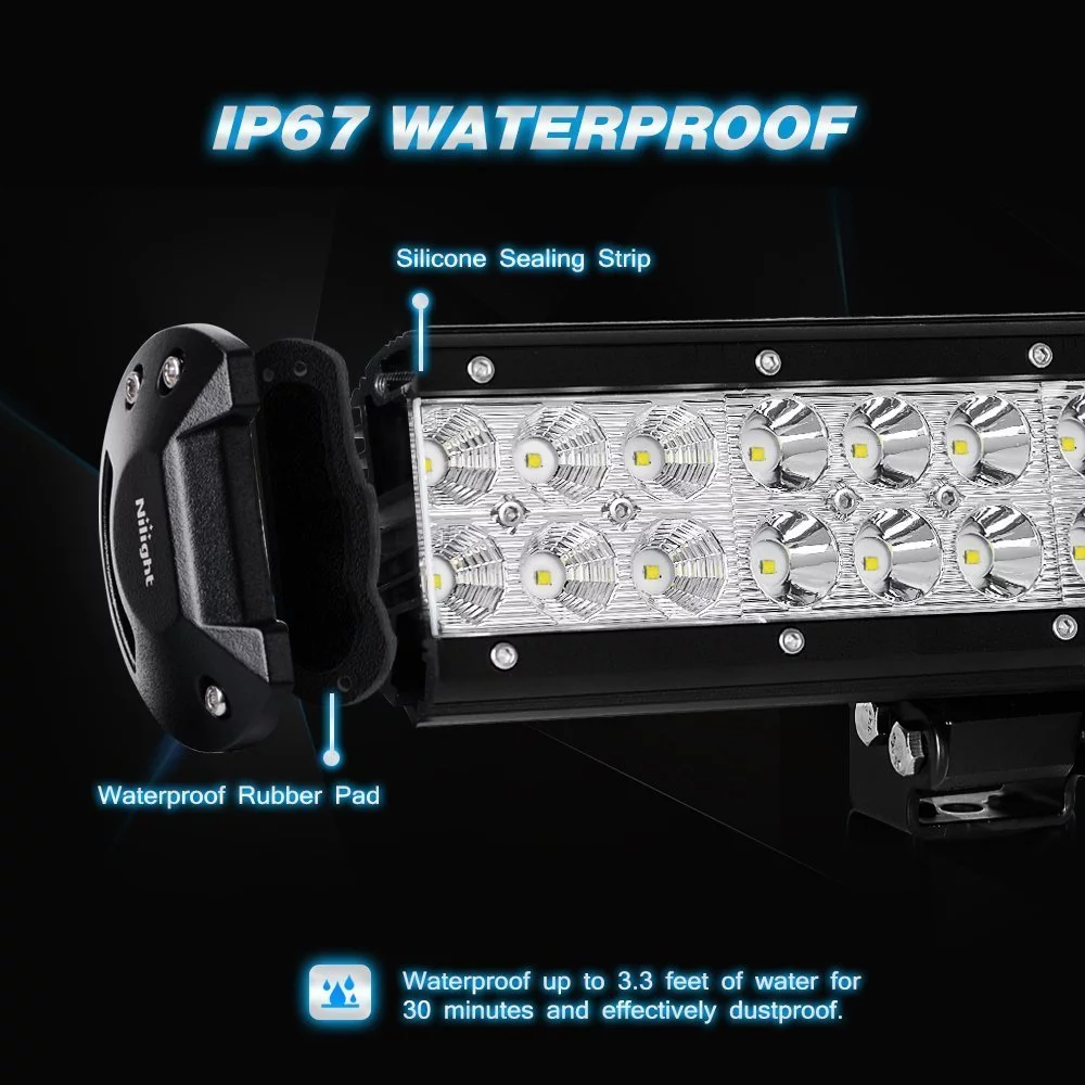 Nilight ZH007 LED Light Bar 12 Inch 72W Spot Flood Combo with Off Road Wiring Harness, 2 Years Warranty