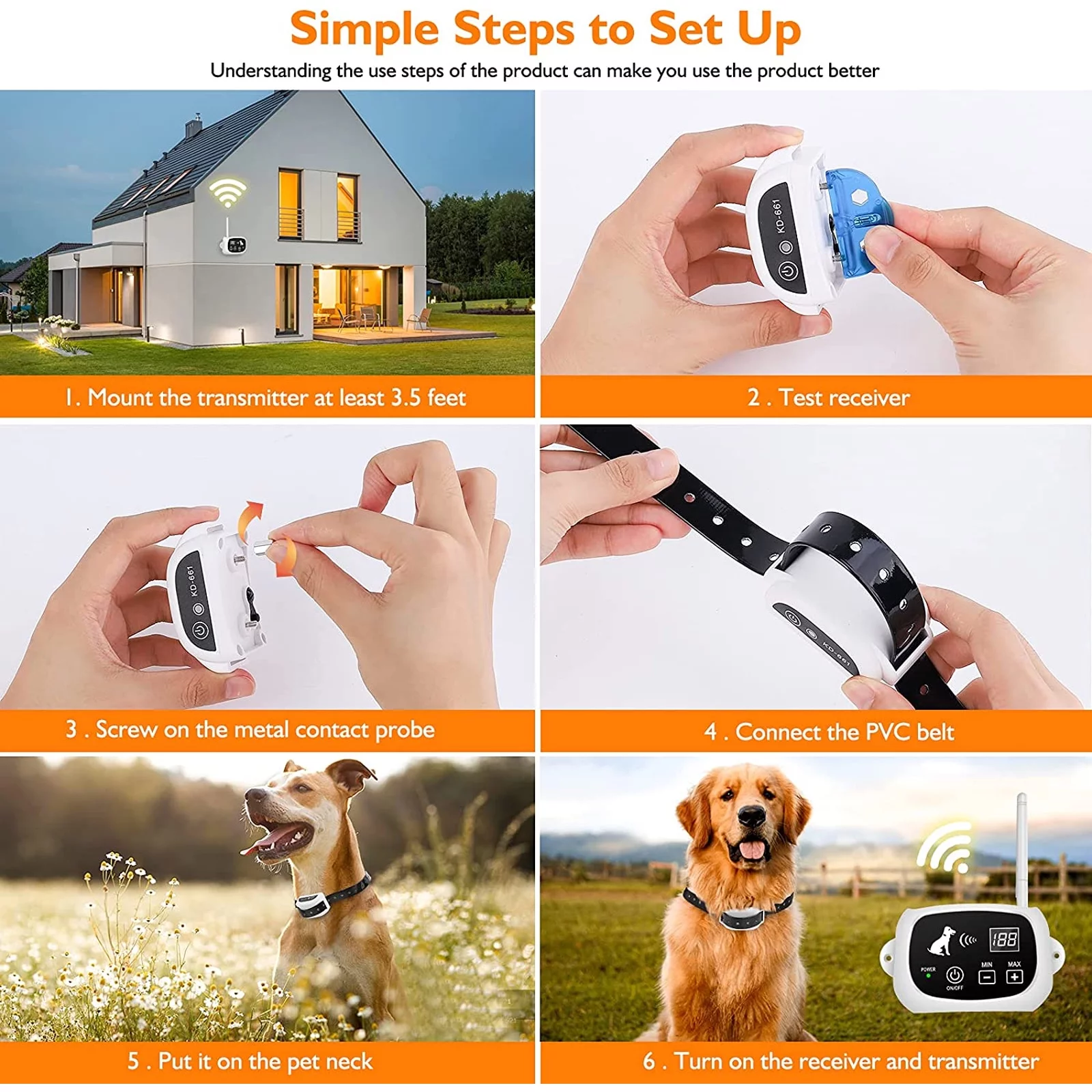 Wireless Dog Training Collar Boundary Containment System, Dog Boundary Containment System Radius Remote Control Transmitter, 3-Dog System, Wired Transmitter and Wireless receiver