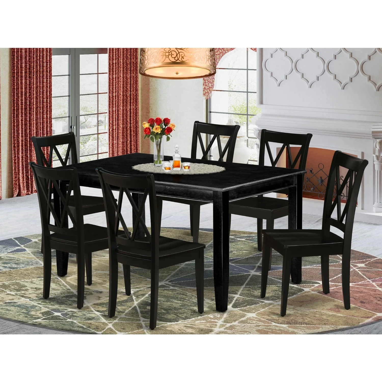 HomeStock Suburban Soiree 7Pc Rectangular 60 Inch Kitchen Table And Six Wood Seat Dining Chairs