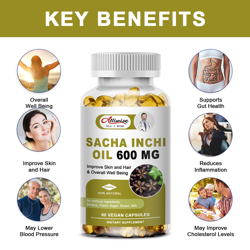 Sacha Inchi Oil Softgel Capsules l Source of omegas 3, 6 and 9 l Healthier Essential Fatty Acids Source l Non GMO and Gluten Free l 120Ct 600mg