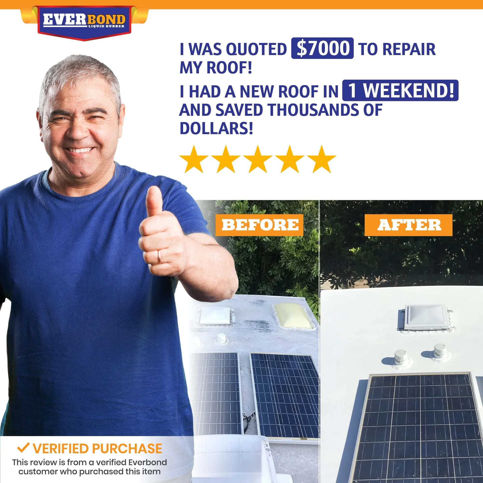Everbond RV Roof Sealant - Liquid Rubber RV Roof Coating - UV Resistant White Waterproof Coating - 4.75 Gallon
