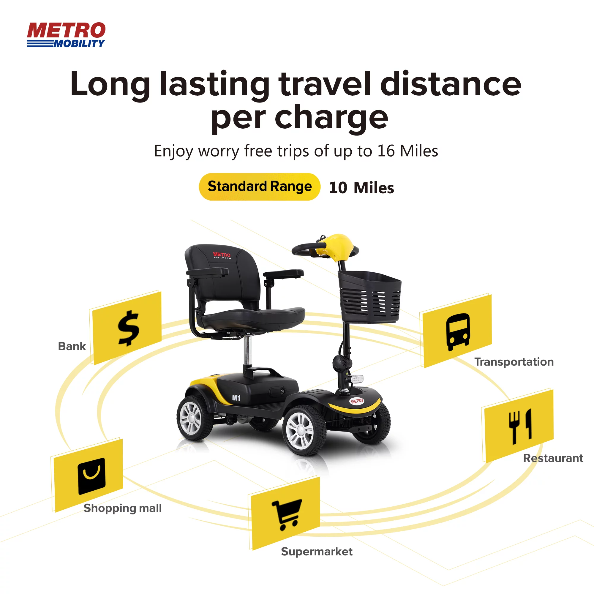 Leadzm Fold Mobility Scooter For Senior 4 Wheel Mobility Scooter Yellow