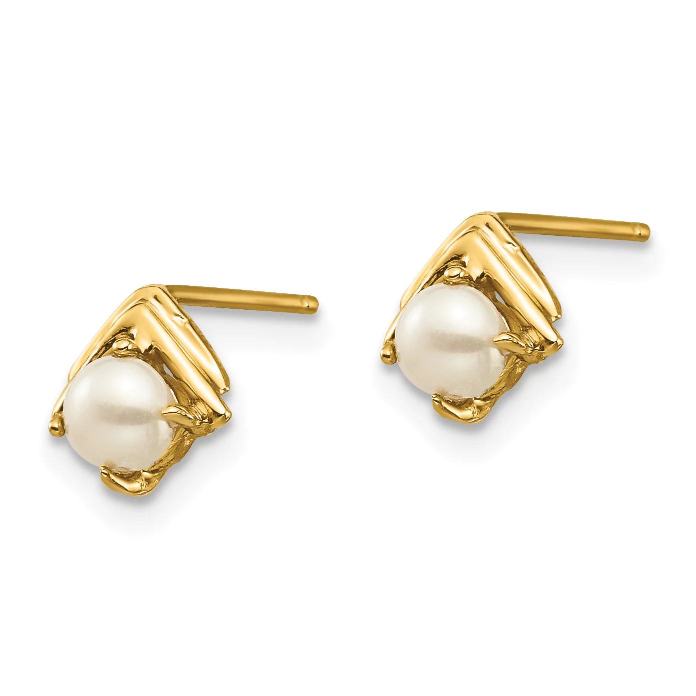 Finest Gold 14K Madi K 3-4 mm White Button Freshwater Cultured Pearl Post Earrings
