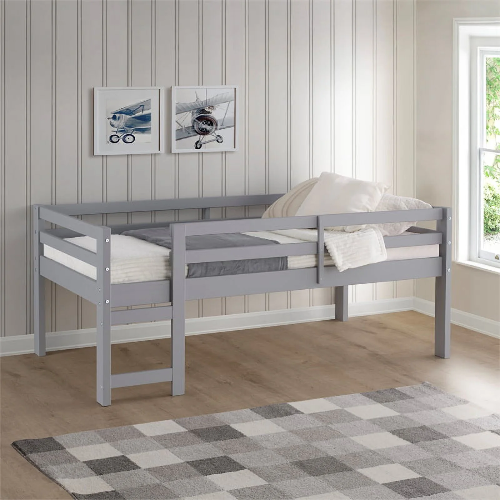 Solid Wood Low Loft Bed - Gray