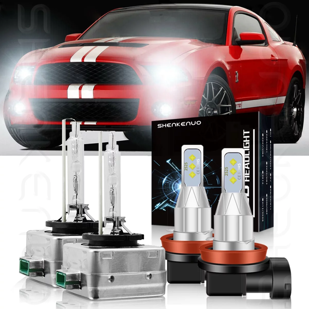 H11 D3S Xenon bulbs for 2008-17 Ford Mustang LED Headlights High Low Beam 4pc