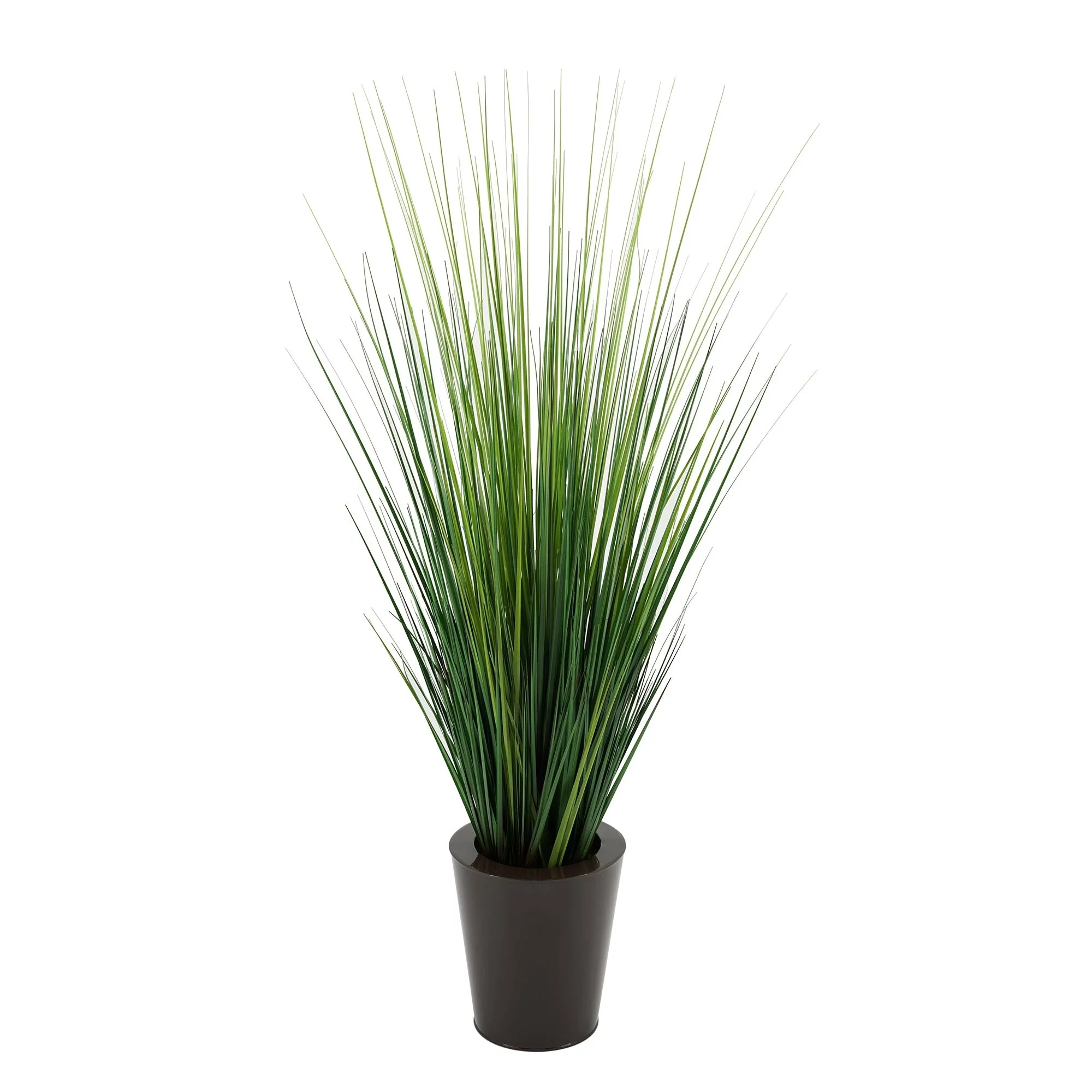 Faux PVC Grass in Round Zinc Planter Gloss Brown