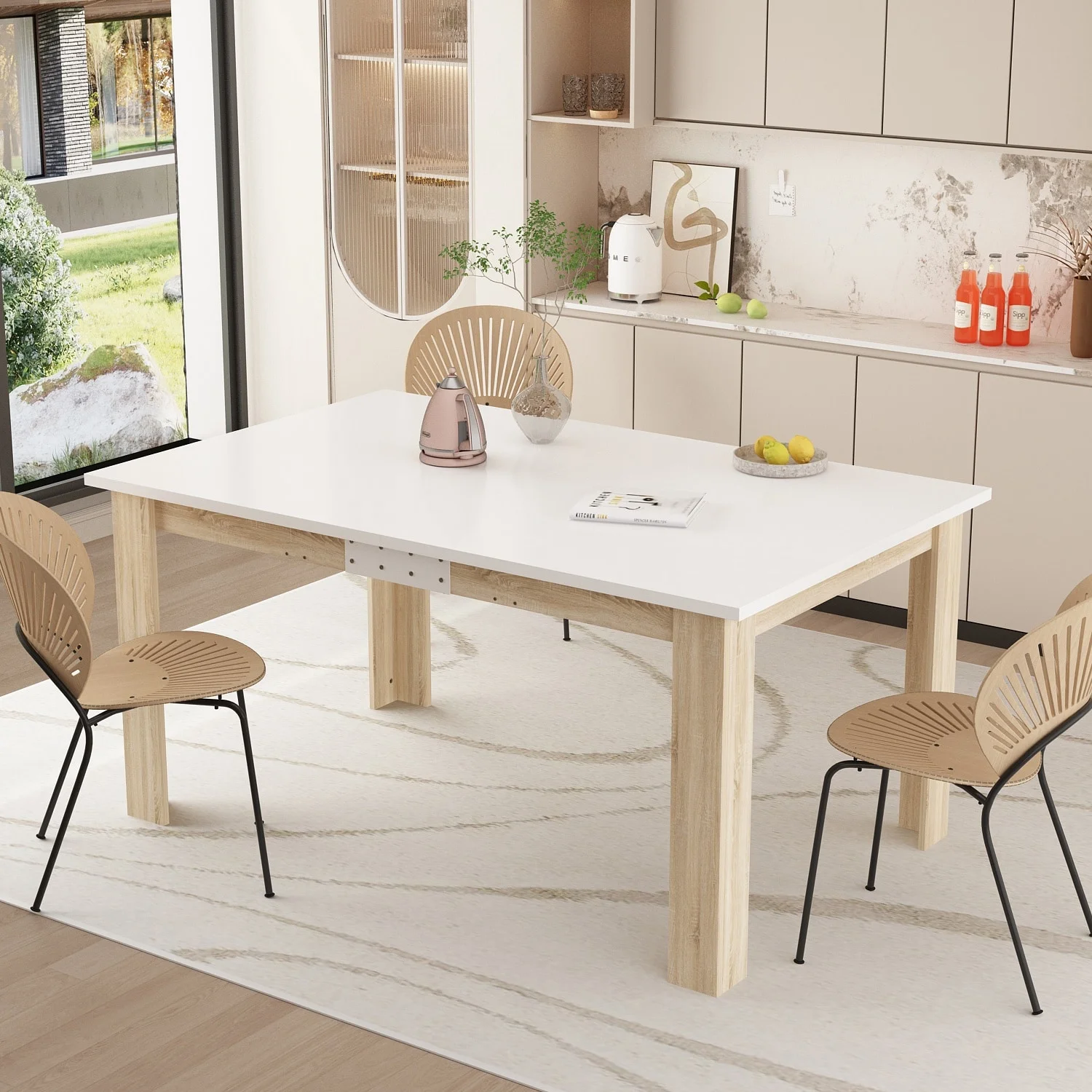 Extendable Wood Dining Table Home Living Room Kitchen Furniture
