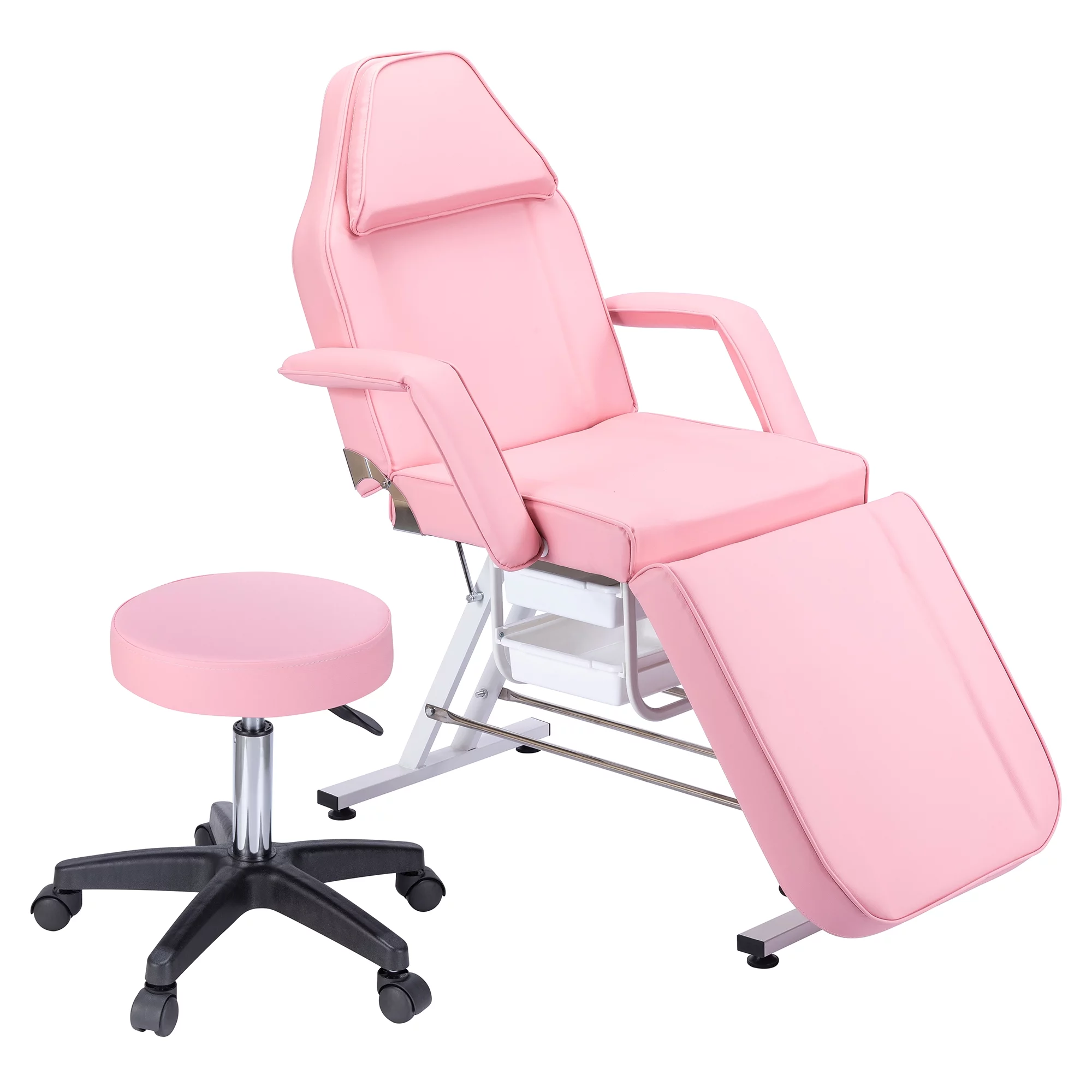 3-Section Facial Bed with Hydraulic Stool, White Beauty Barber Spa Equipment, Multi-Purpose Esthetician Chair for Massage Salon