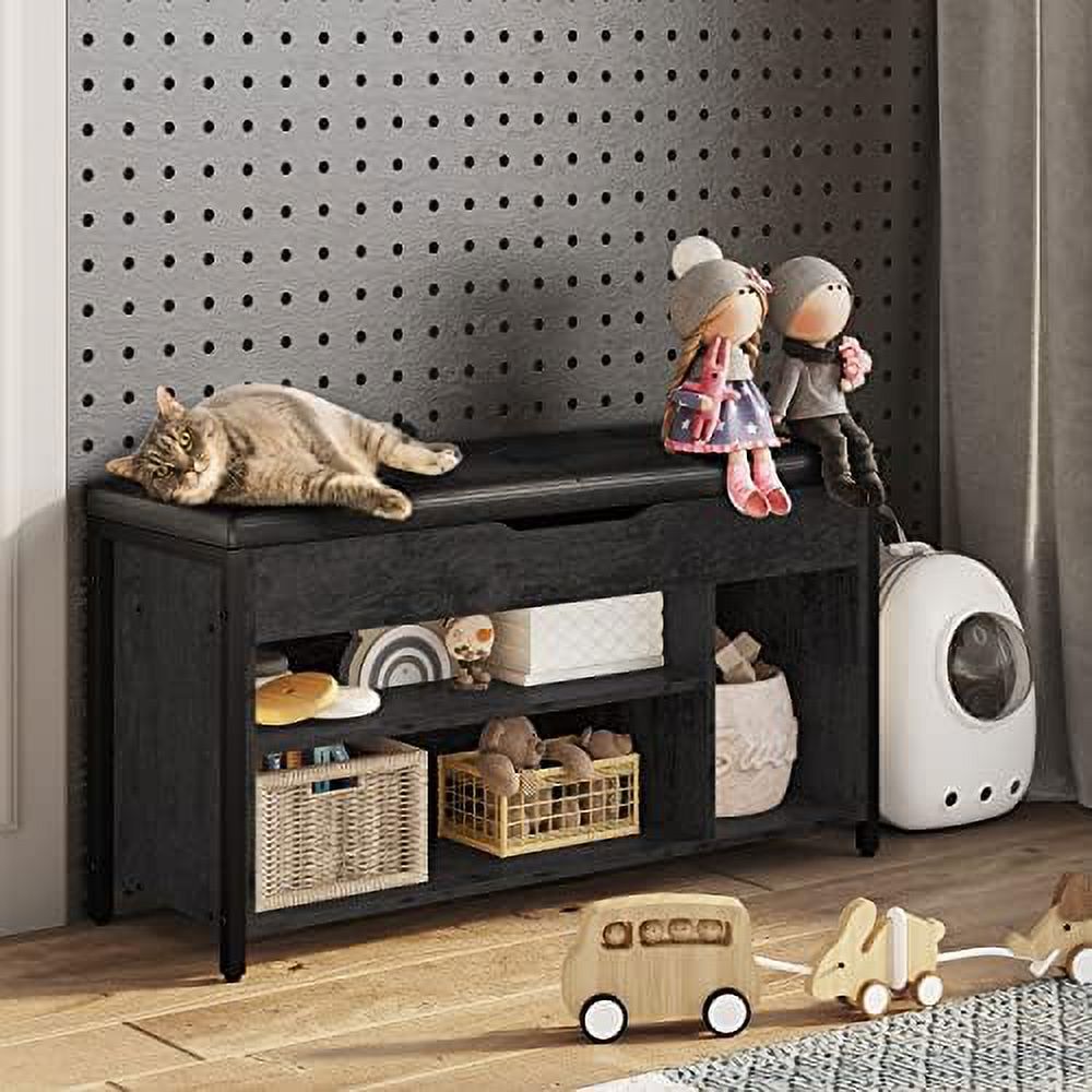 CHNBVC Shoe Bench  Lift Top Shoe  Bench  Adjustable  Entryway Bench  Metal and Wood Shoe Rack Organizer with Cushion for Entry  Bedroom  Closet  Living Room  Hallway (Brown  39.5)