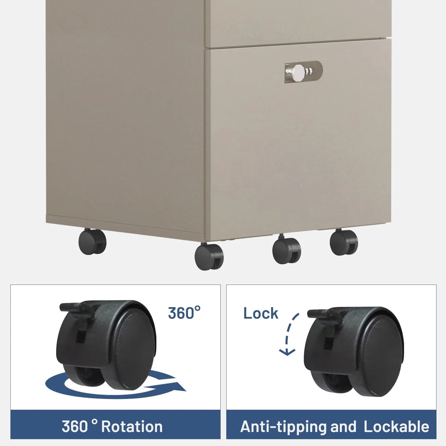 2-Drawer Mobile File Cabinet, Rolling Filing Cabinet Under Desk Office Commercial Vertical Storage Cabinet Printer Stand with Lock Hanging File Folders for Legal/Letter/A4 File