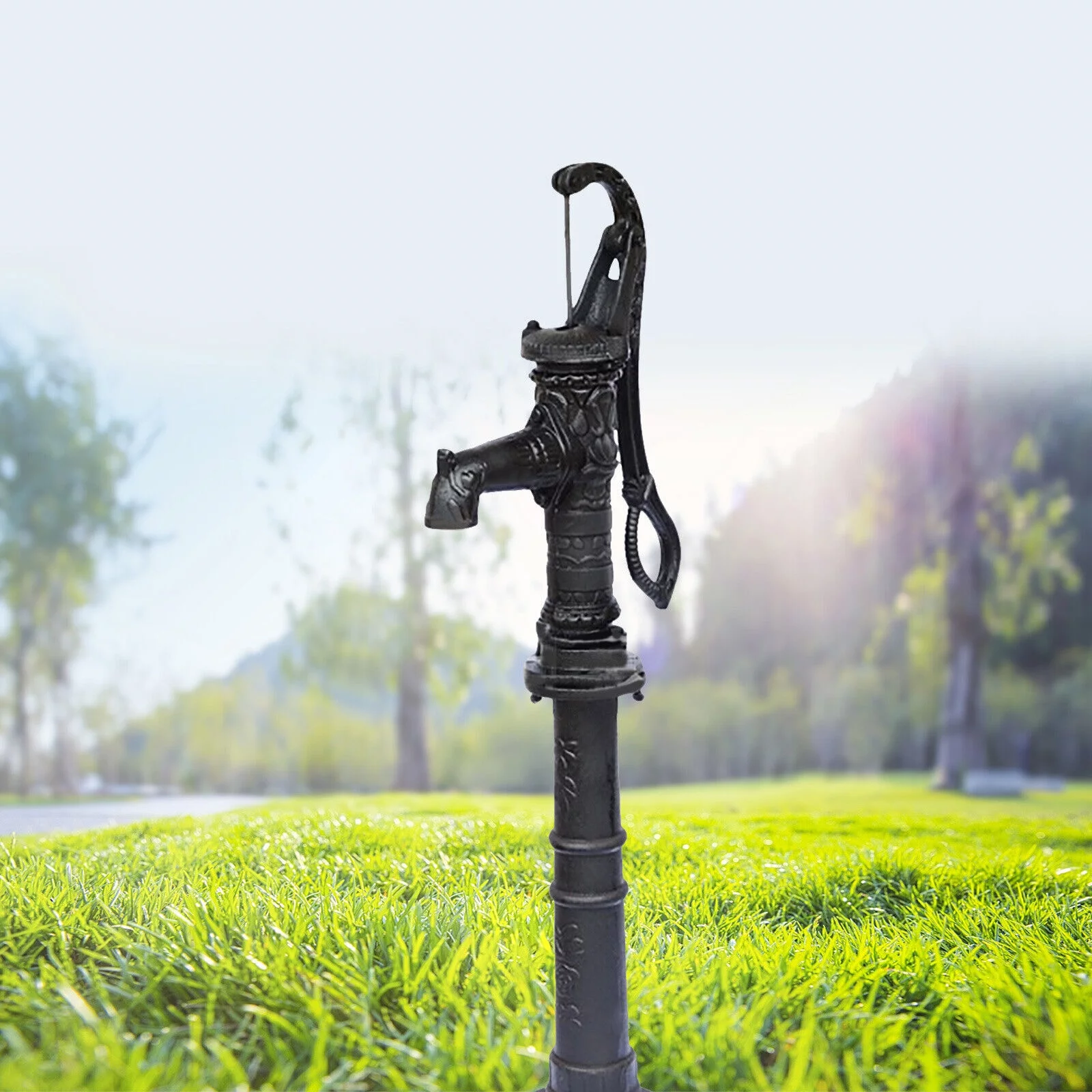 Antique Hand Water Pump Pitcher Pump Cast Iron Fit GardenYard Ponds +Raised Base