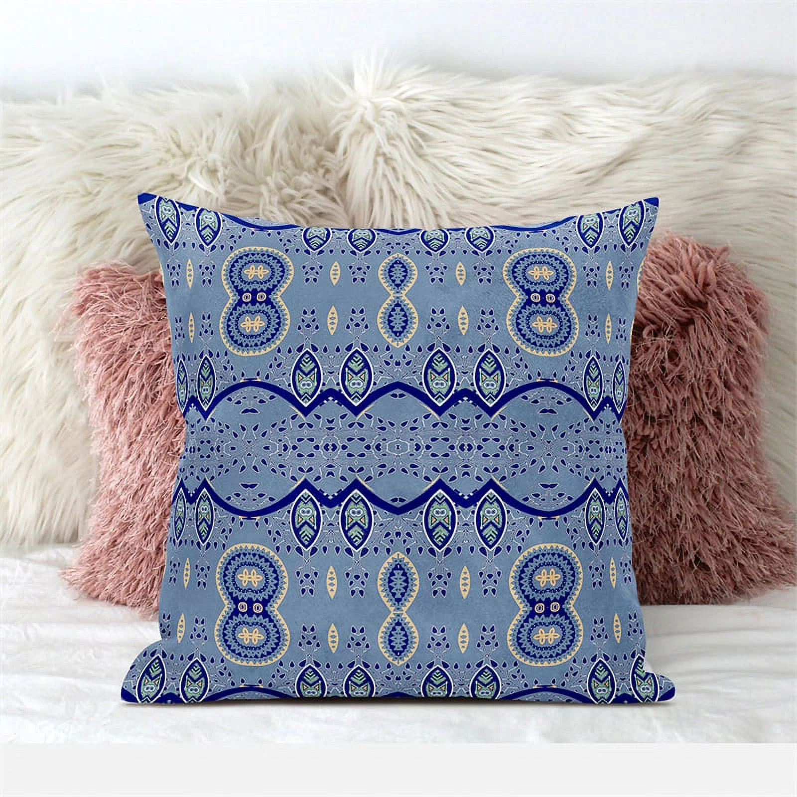 Amrita Sen Designs CAPL690FSDS-BL-16x16 16 x 16 in. Sephalina Paisley Leaves Suede Blown & Closed Pillow - Muted Blue & Navy