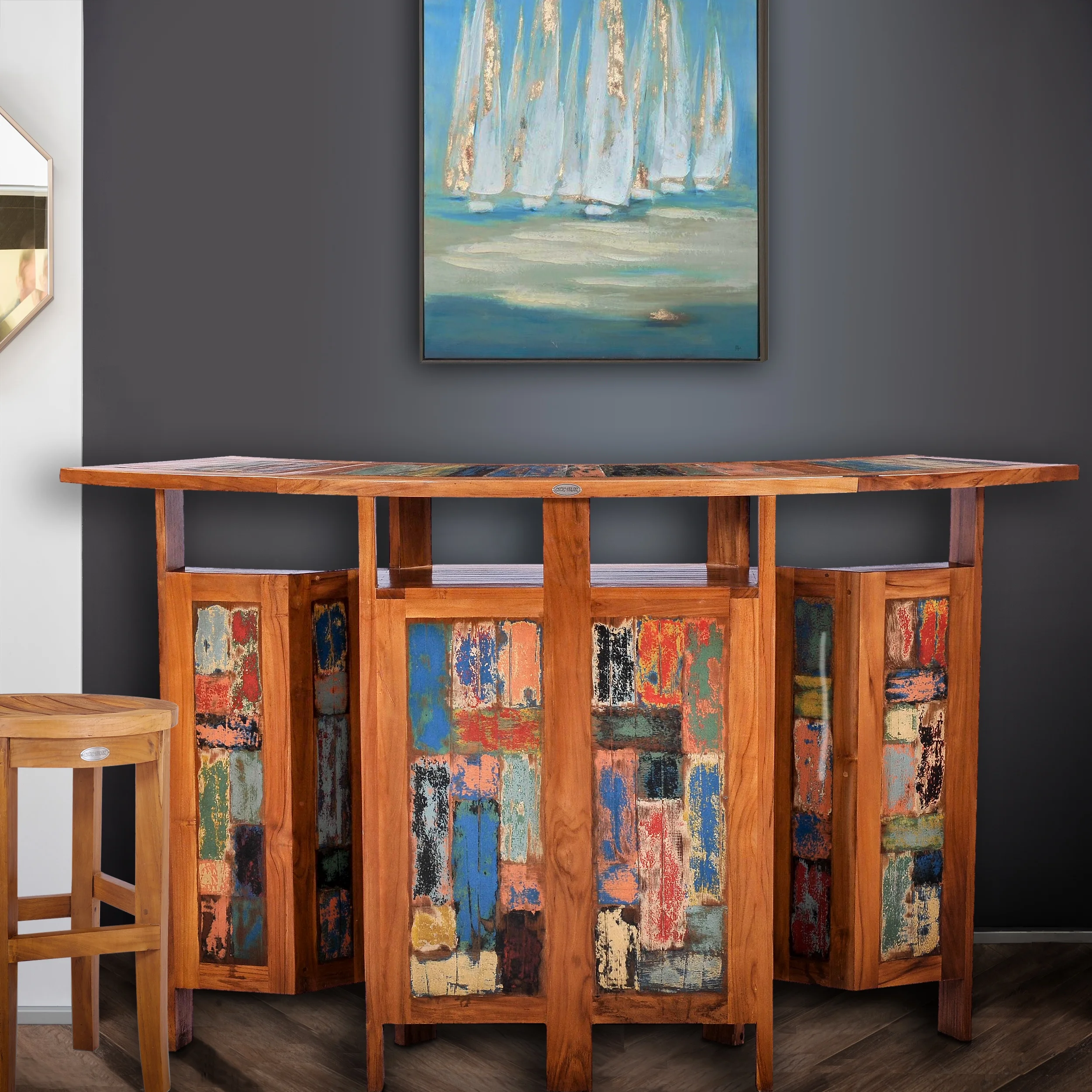 Marina Del Rey Folding Bar Made From Recycled Teak Wood Boats